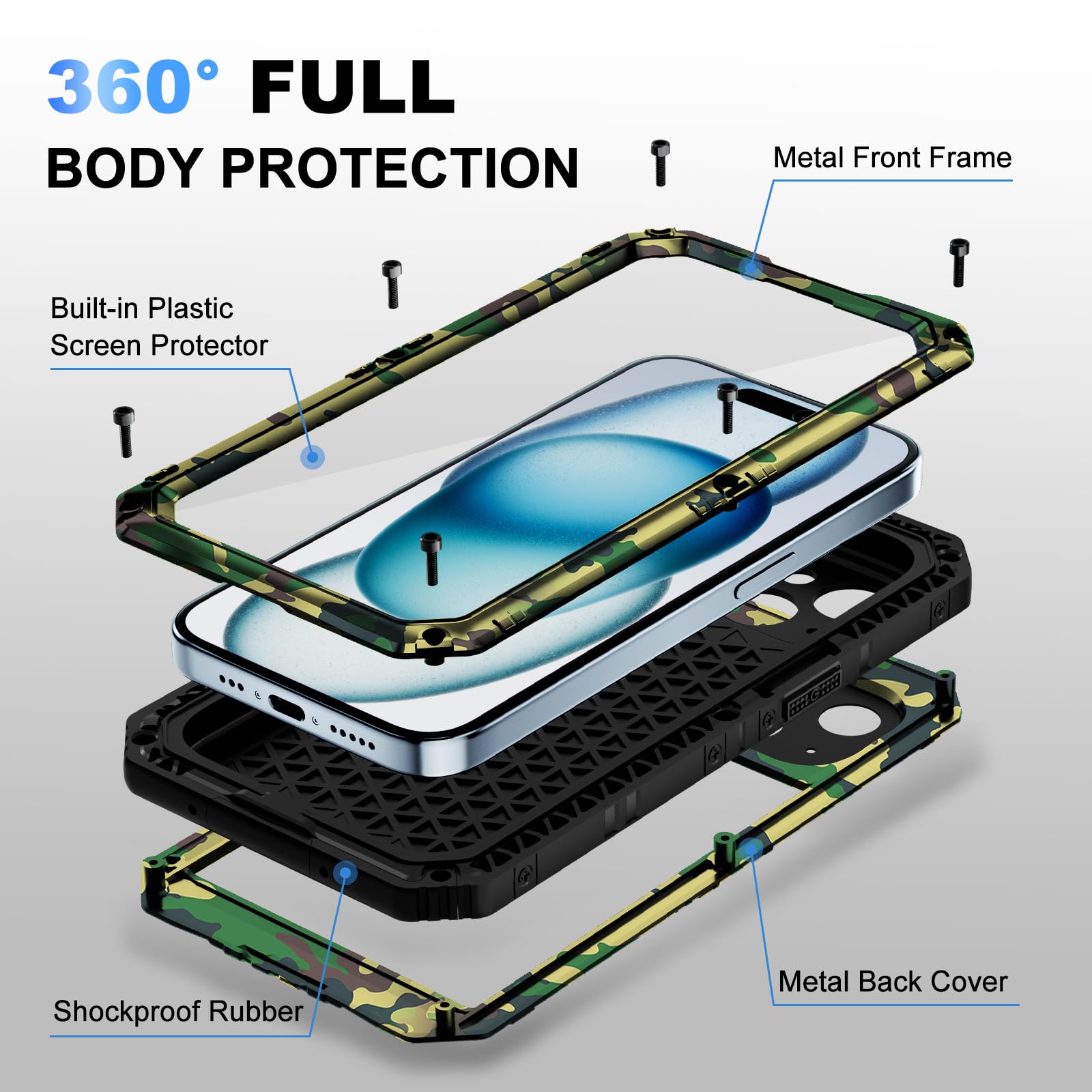 Beasyjoy for iPhone SE 2022/2020/ 8/7 Metal Case, Waterproof Heavy Duty Case with Screen Protector, Full Body Protection Military Grade Shockproof Defender Durable Sturdy Rugged Aluminum Cover, Black