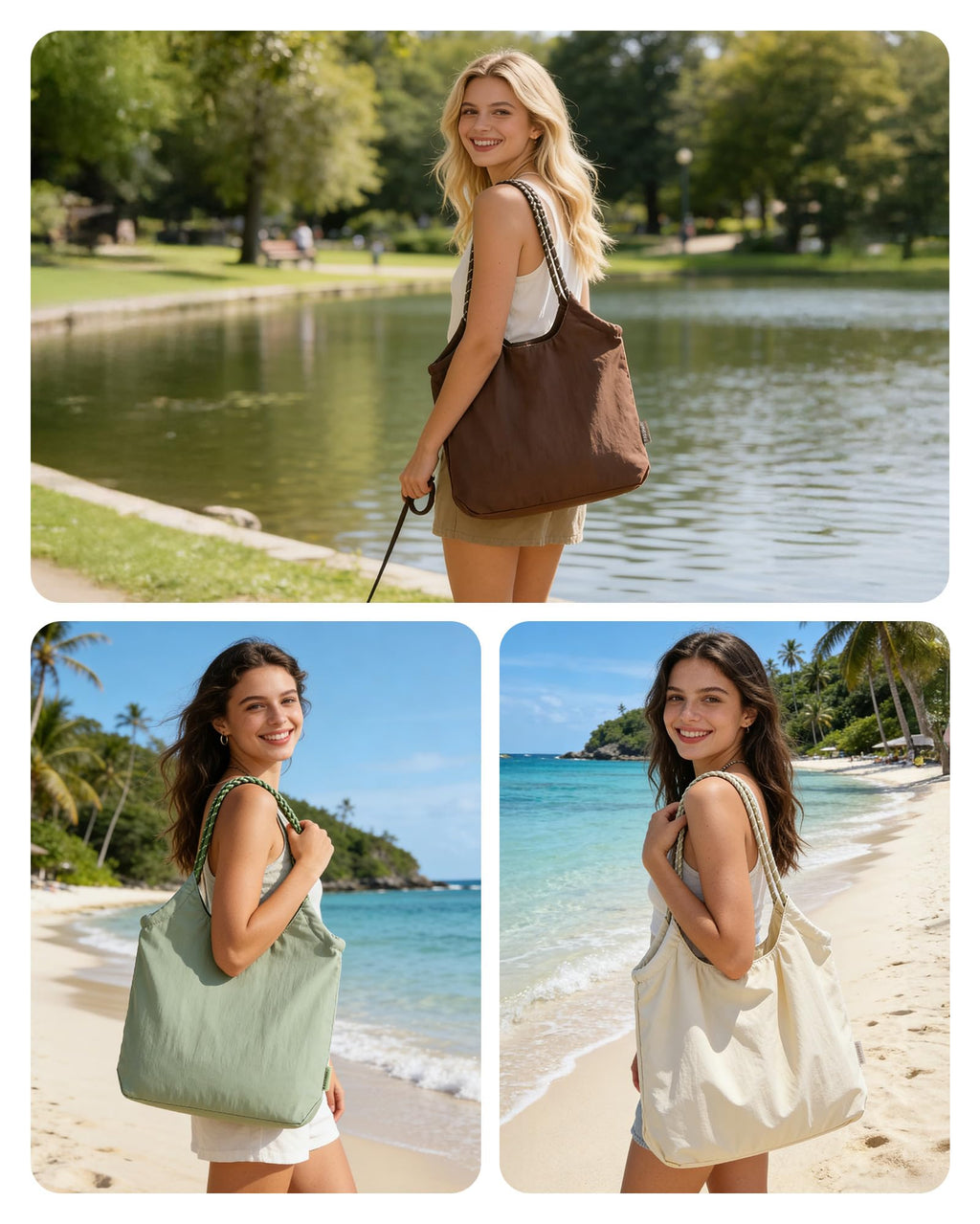 BAGSMART Beach Bags for Women, Beach Tote Bag Beach Bag with Zipper Travel Tote Bag for Women Sandproof Swim Pool Bag | Packable Beach Bag