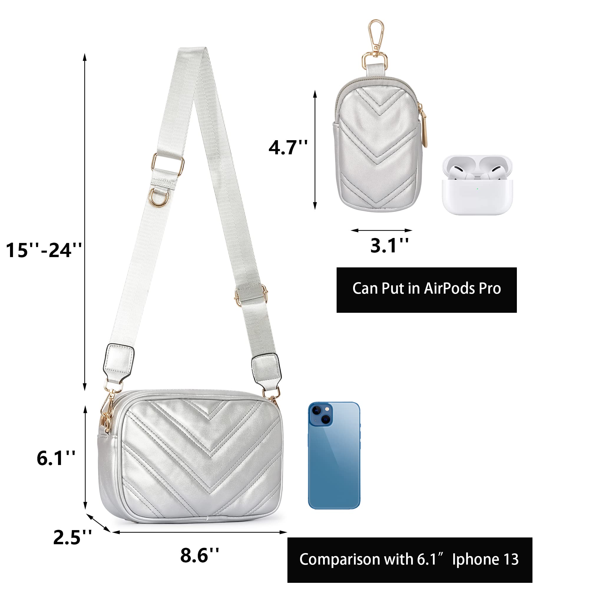 Herald Chevron Quilted Small Crossbody Bag with Coin Purse Pouch, Women Square Camera Side Shoulder 2 Size Handbags | Chevron