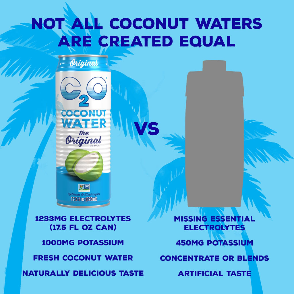 C2O - Coconut Water with Ginger, Lime, & Turmeric (12 Pack) - Made with Fresh Coconut Water - Plant Based - Non GMO - Canned Water - Natural Hydration, Electrolytes, & Potassium - 12 Cans, 17.5 FL OZ