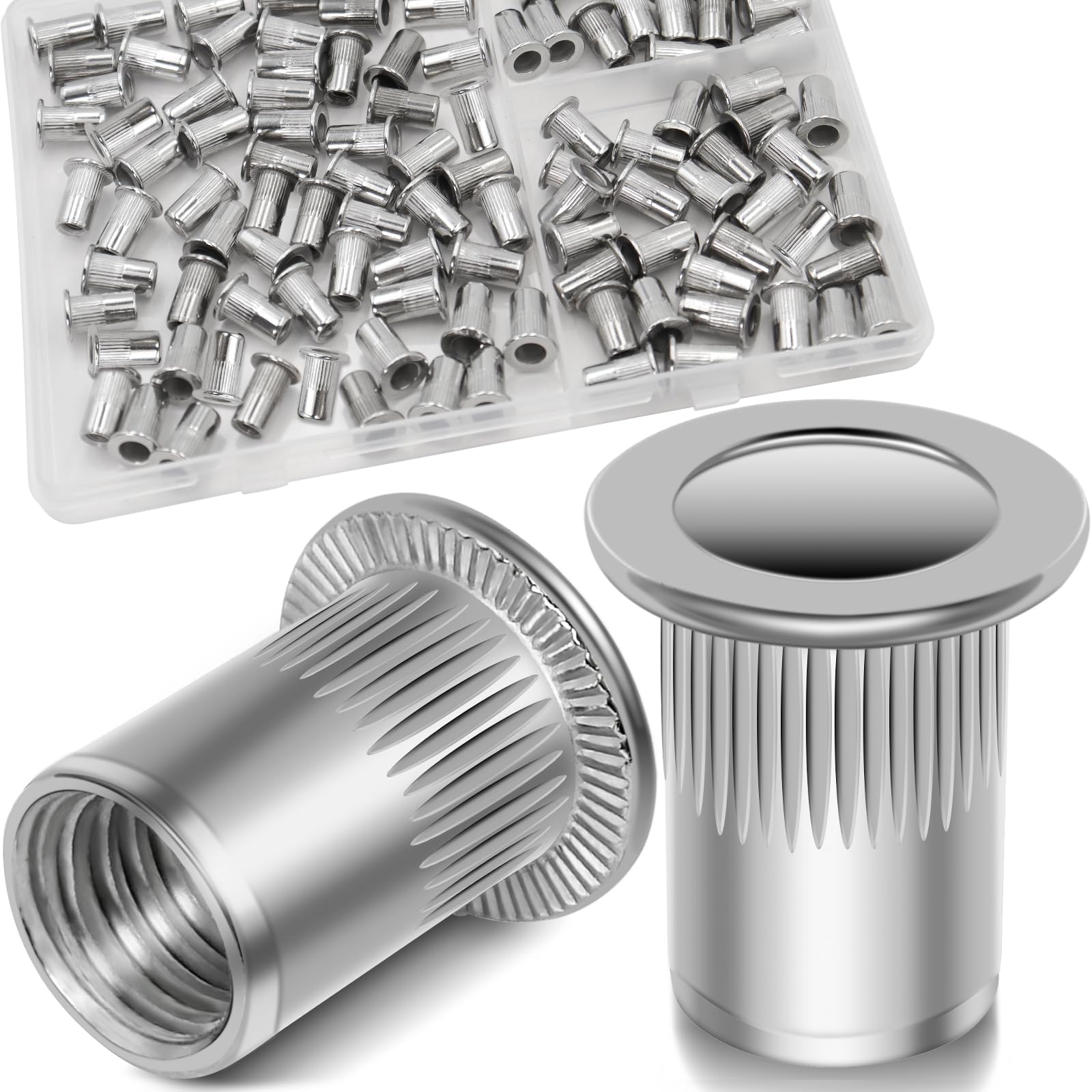 1/2''-13 UNC Rivet Nut, 10Pcs 304 Stainless Steel Flat Head Rivnut Threaded Insert Nutsert