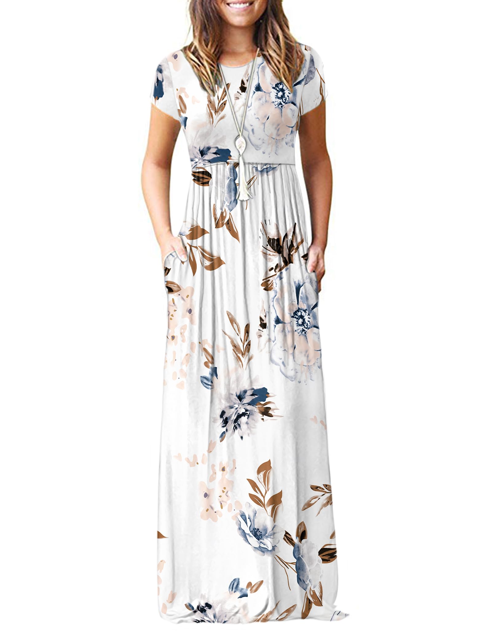 MISFAY Women Short Sleeve Loose Plain Maxi Dresses Casual Long Dresses Pockets