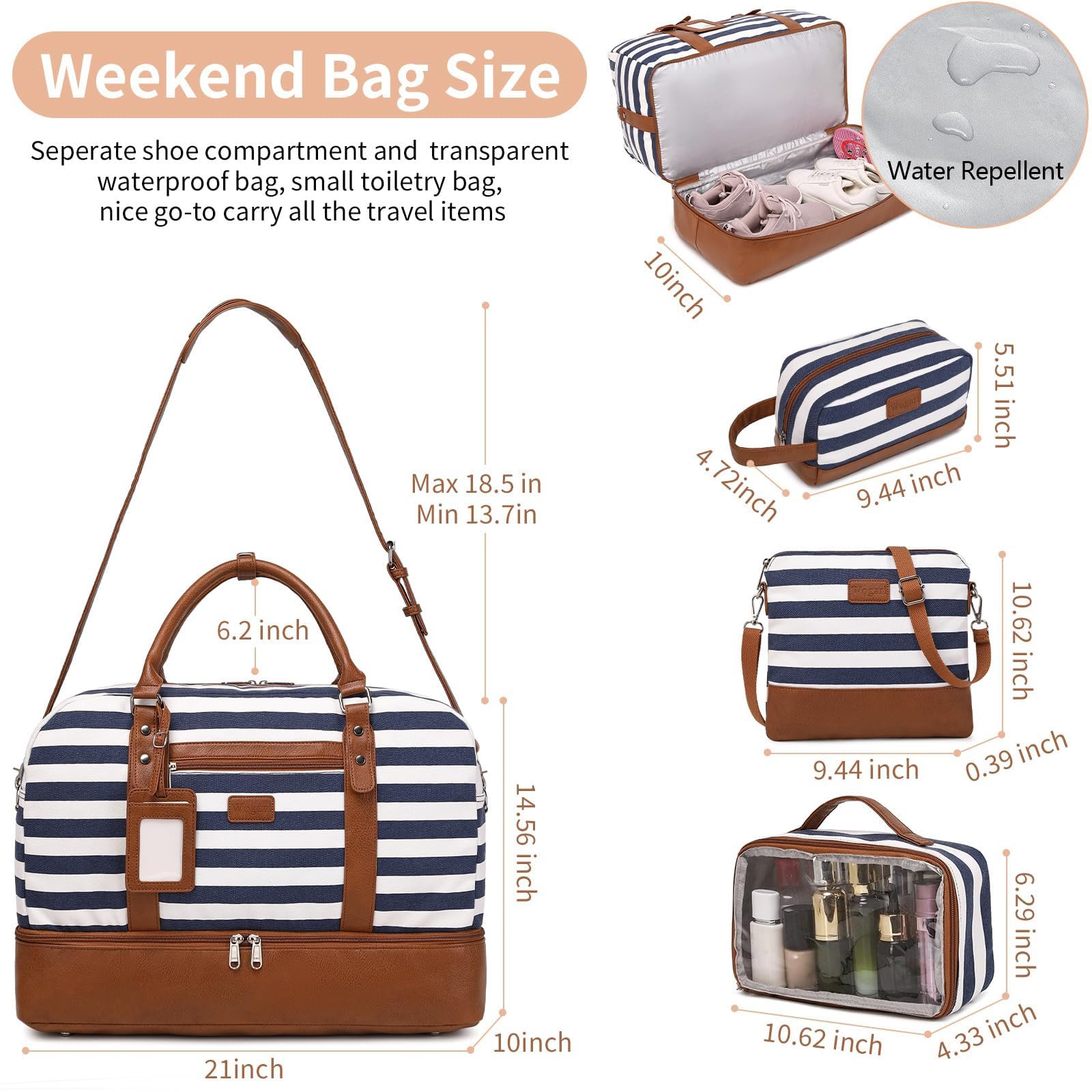Wogarl 4PCS Weekender Bags for Women Large Overnight Weekend Travel Duffel Carry on Shoulder with Shoe Compartment Canvas Toiletry Bag for Travel Business Gym