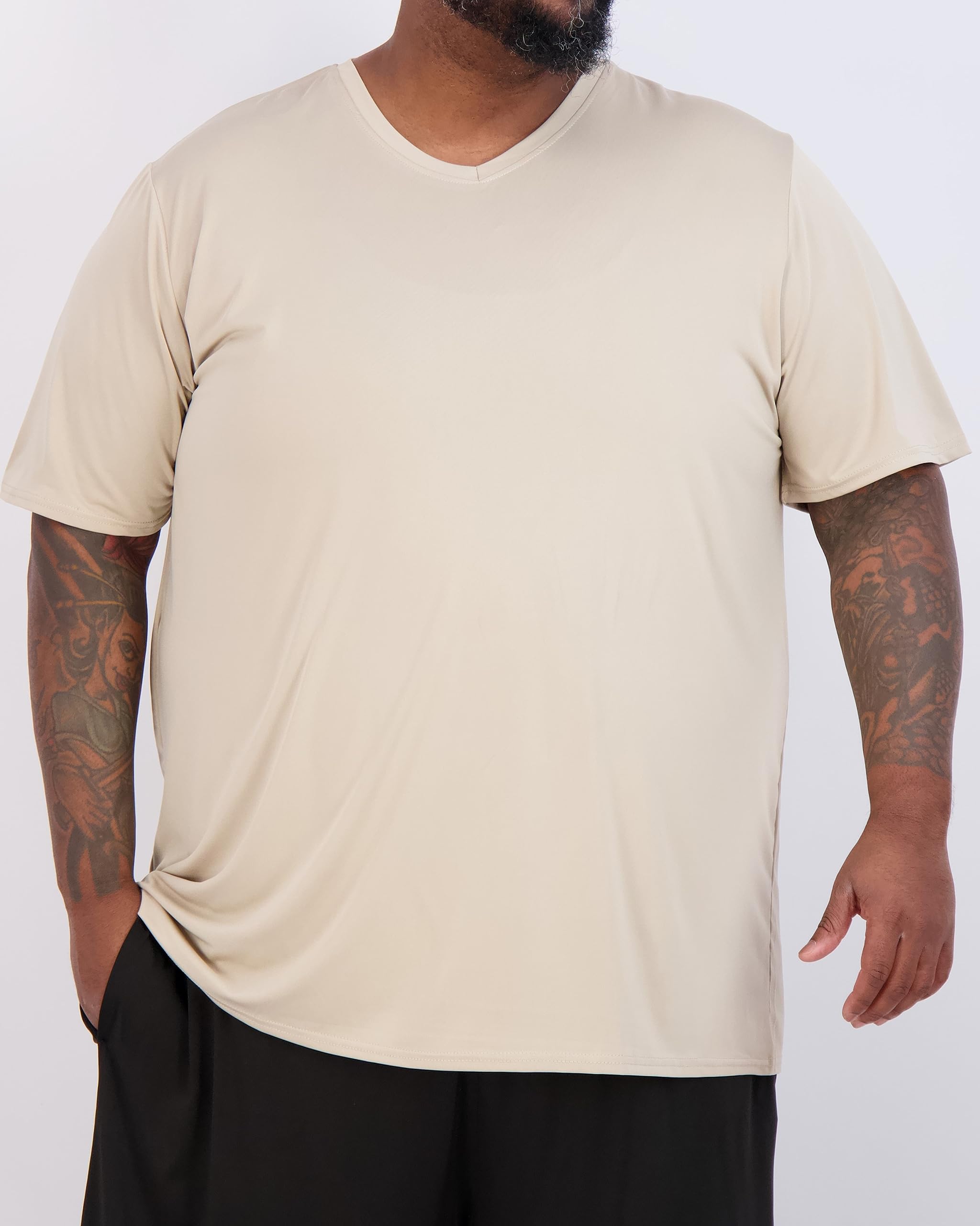 Real Essentials 3 Pack: Men's Big & Tall Short Sleeve V-Neck Athletic T-Shirt Dry-Fit Workout Shirts Moisture Wicking (3X-5X)