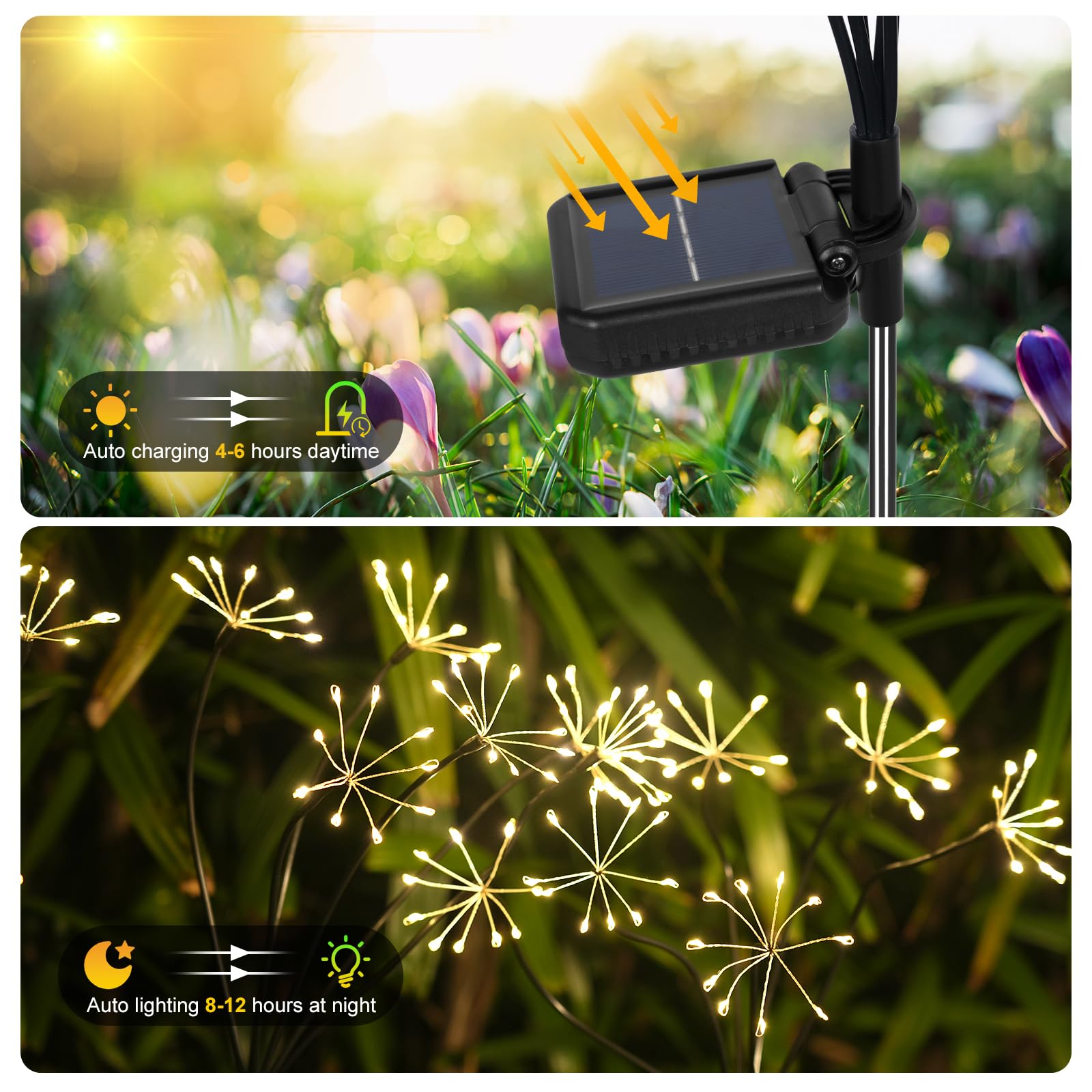 Kwaiffeo Solar Garden Lights Outdoor Waterproof Decorative Solar Lights for Outside 2 Pack with120 LED Swaying Fairy Firework Light Yard Garden Decor, Gifts for Mother's Day Mom Grandma Women