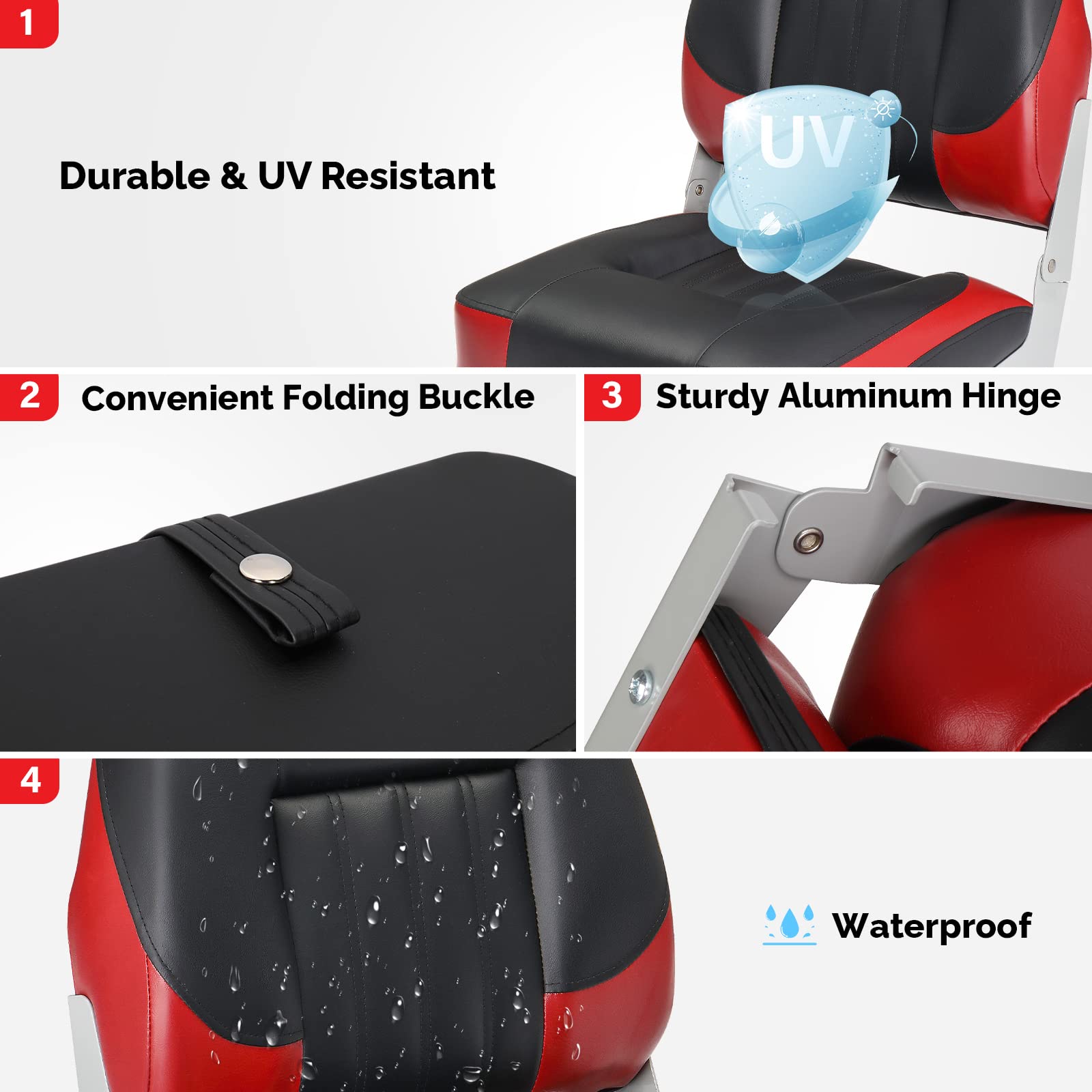PEXMOR Boat Seats, Low/High Back, Folding, Waterproof, Captain Seat, 2 Packs (High Back-Blue & White)