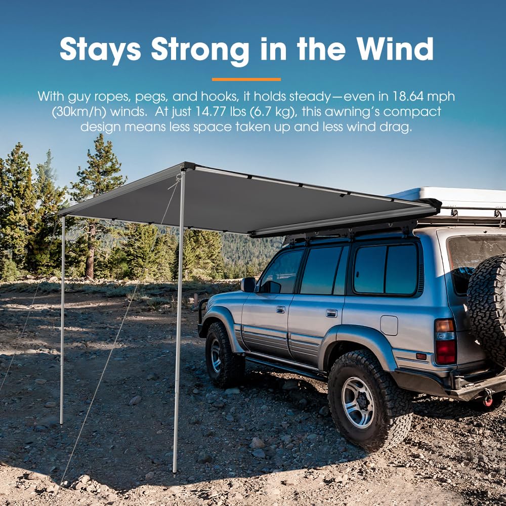 SanHima Vehicle Awning 4.6ft x 6.6ft - Roof Rack Pull Out Side Awning 30ft² Sun Shade UPF50+ Weatherproof for Camping Car SUV Truck Van