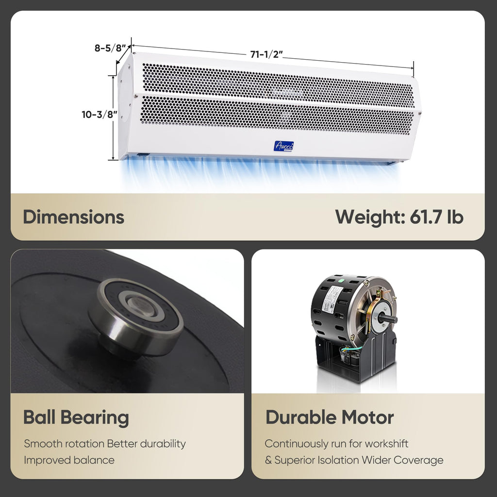Awoco 24” Super Power 2 Speeds 800 CFM Commercial Indoor Air Curtain, CE Certified, 120V Unheated - Door Switch Included