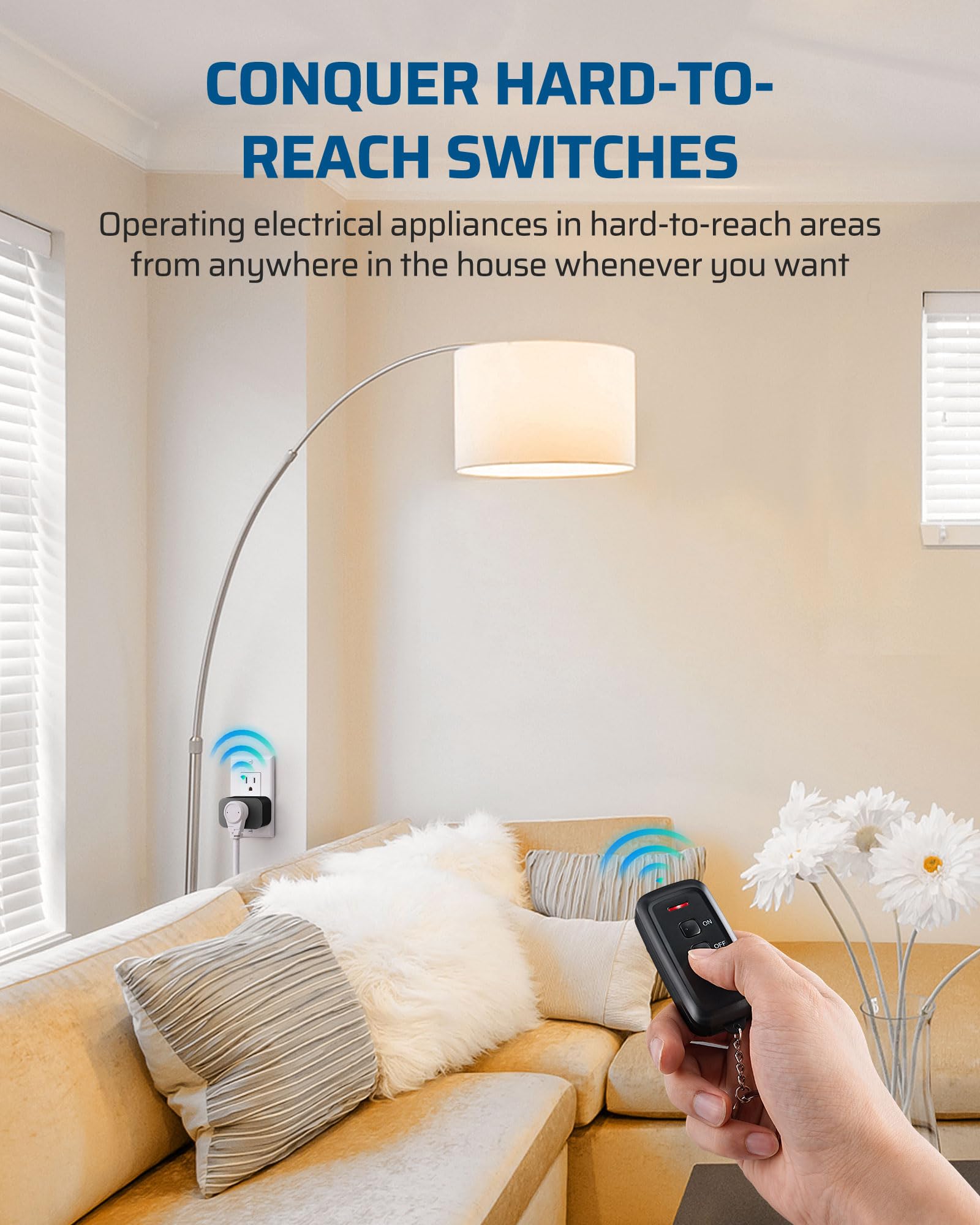 DEWENWILS Indoor Remote Control Outlet, Wireless Remote Light Switch, No Interference Remote Outlet Switch, No Wiring, 15A/1875W, 100ft RF Range, Compact Design, Programmable