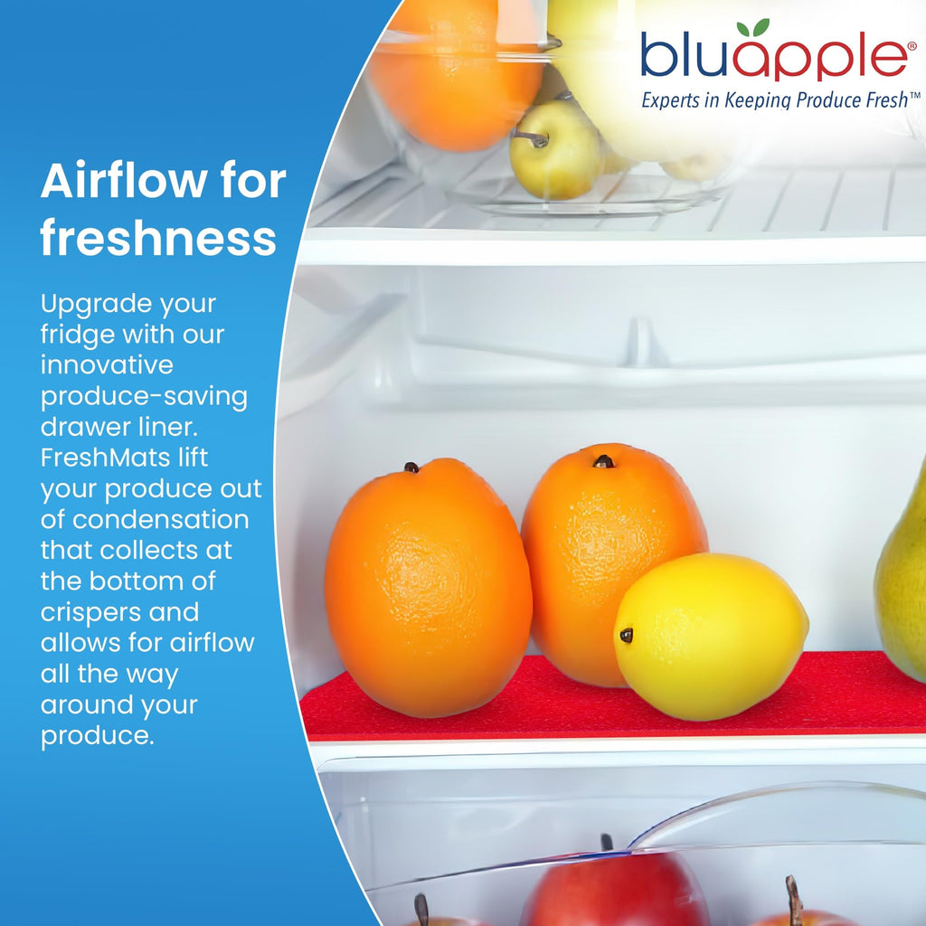 Bluapple FreshMats, Refrigerator Bin Liner, Fridge Drawer Mats, Crisper Life Extender Liner Keeps Produce Fresh Longer, Anti-Bruising, for Air Circulation, Washable & Reusable (4-Mats, 12x15, Black)