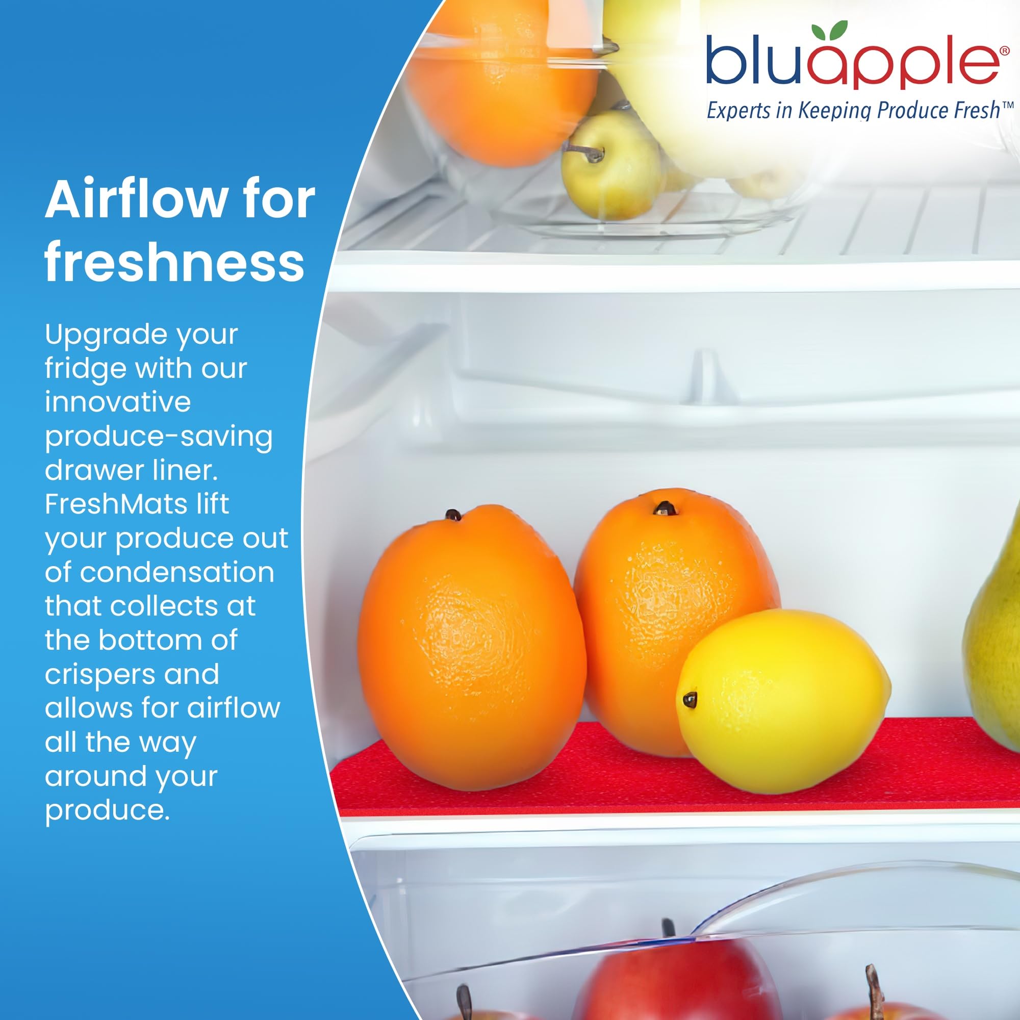 Bluapple FreshMats, Refrigerator Bin Liner, Fridge Drawer Mats, Crisper Life Extender Liner Keeps Produce Fresh Longer, Anti-Bruising, for Air Circulation, Washable & Reusable (4-Mats, 12x15, Black)