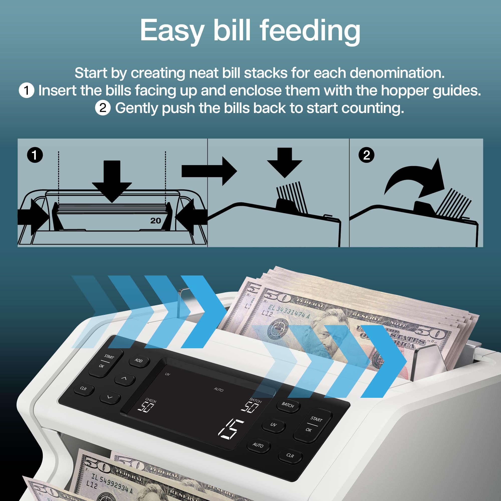 Safescan 2210 Money Counter Machine with Counterfeit Detection, Add/Batch Modes, LCD-Display, High-Speed Counts 1,000 bills per minute, 2 Point Counterfeit Check - Sorted Counter for All Currencies