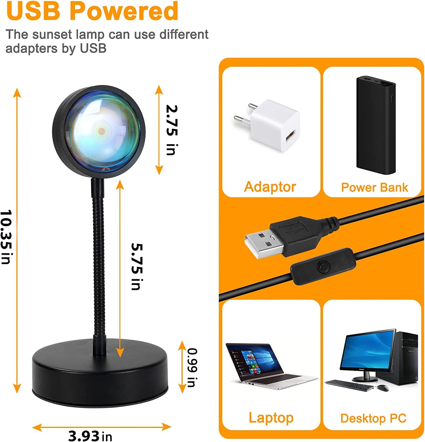 JIMEI Sunset Lamp Led Lights for Bedroom Aesthetic Room Decor Night Light Living Room Sun Sunlight Projector Christmas Decorations Gifts Party Orange