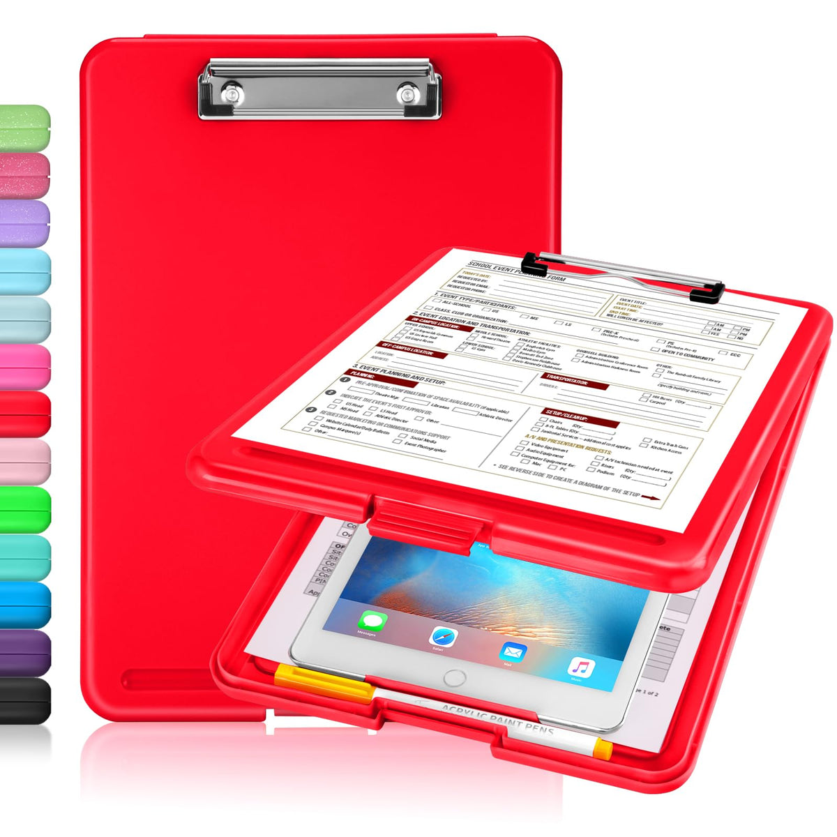 Sooez Clipboard with Storage, Plastic Storage Clipboards with Low Profile Clip, Nursing Clip Boards Foldable, Hanging Clipboard Case for Work, Teacher, Classroom Must Haves, Office School Supplies