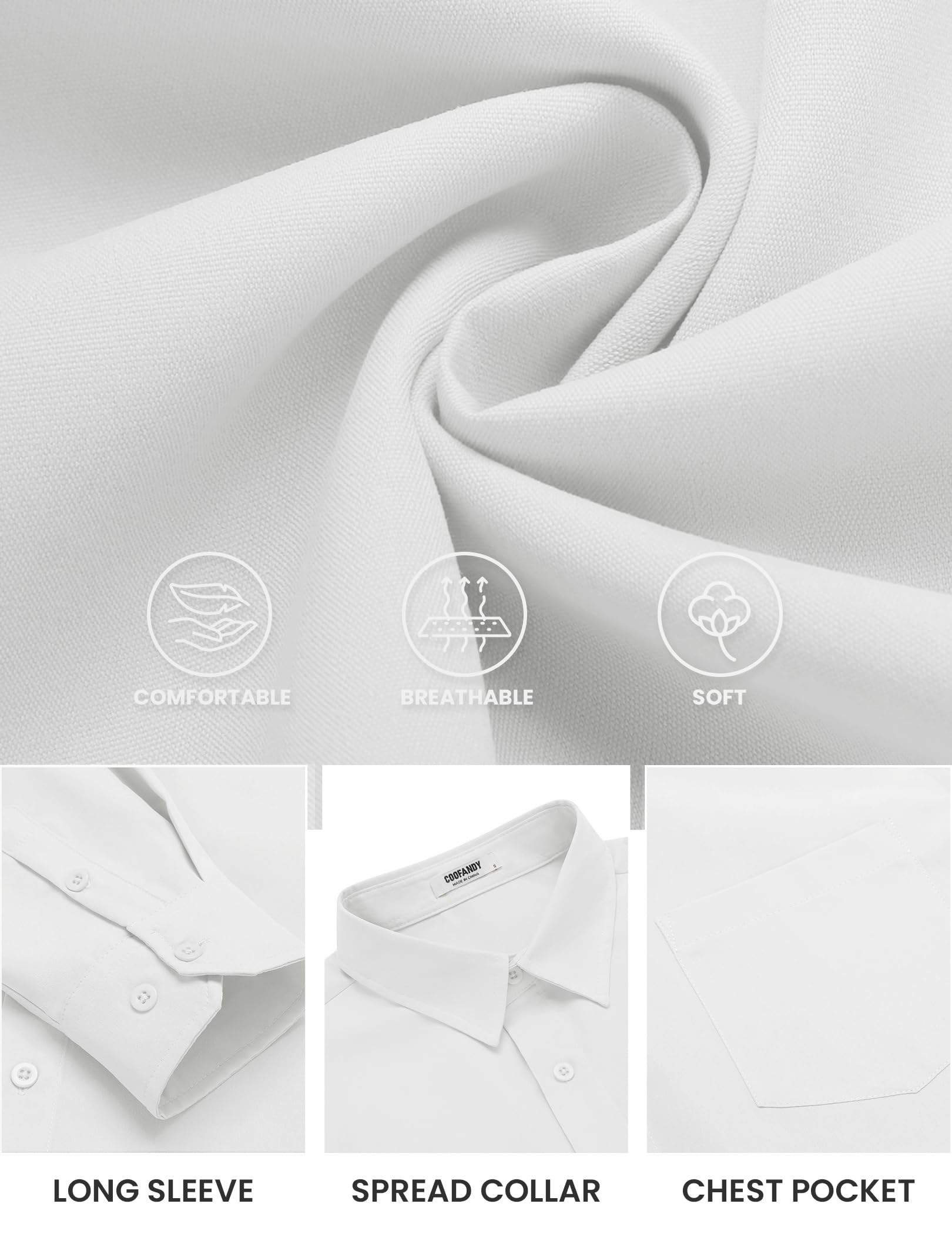 COOFANDY Mens Long Sleeve Button Down Shirts Casual Untucked Shirts for Men Dress Shirts Beach Wedding Shirts