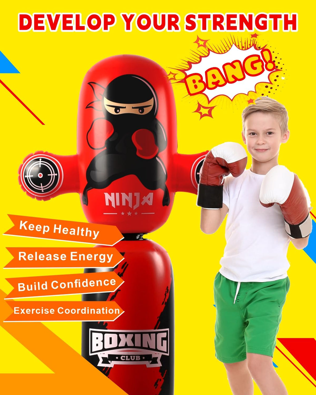 Punching Bag for Kids,New Upgraded 360°Rotating Kids Punching Bag,Inflatable Boxing Bag Toy for Boys Girls, Christmas Birthday Gift for Kids Age 3-12