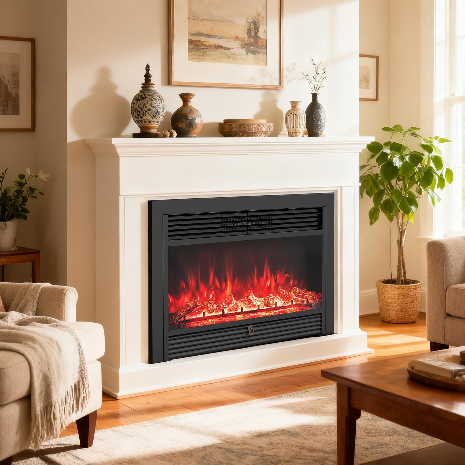 Giantex 18" Electric Fireplace Insert Heater, Wall Recessed/Mounted Fire Places Electric Fireplace with Remote, 2 Modes Heat, 9H Timer, 5 Brightness, 750/1500W Freestanding Fireplace