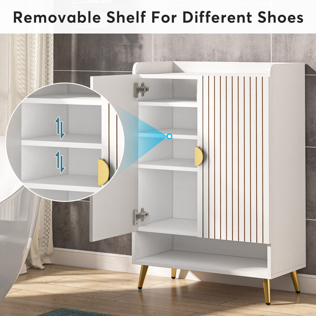 Tribesigns Shoe Cabinet with Doors, 7-Tier Shoe Storage Cabinet with Adjustable Shelves, Wooden Shoes Rack Shoe Storage Organizer for Entryway, Hallway, Closet, Living Room, Black