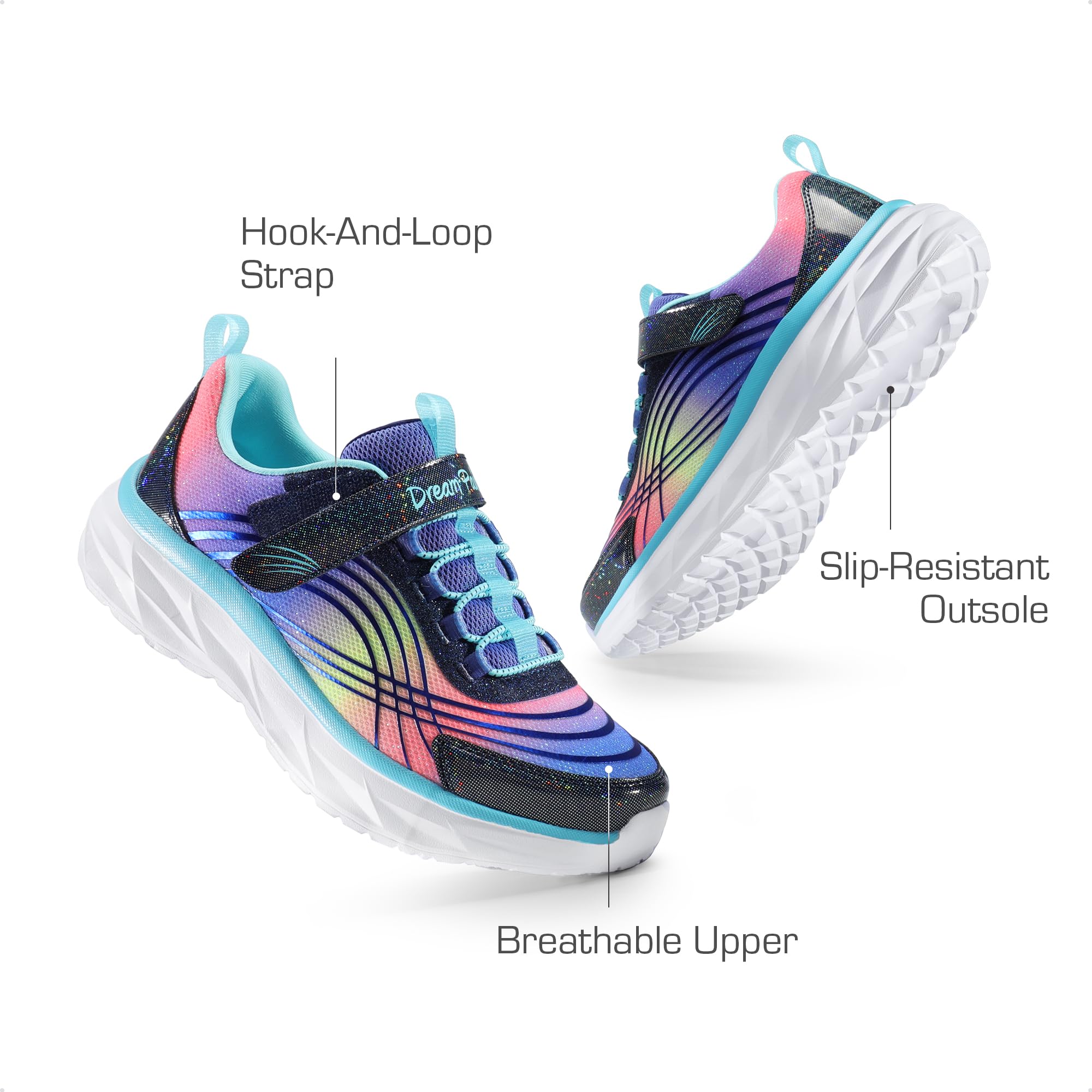 DREAM PAIRS Girls Shoes Sneakers Kids Tennis Shoes Sparkle ColorBurst Lightweight Running Casual Walking Shoes