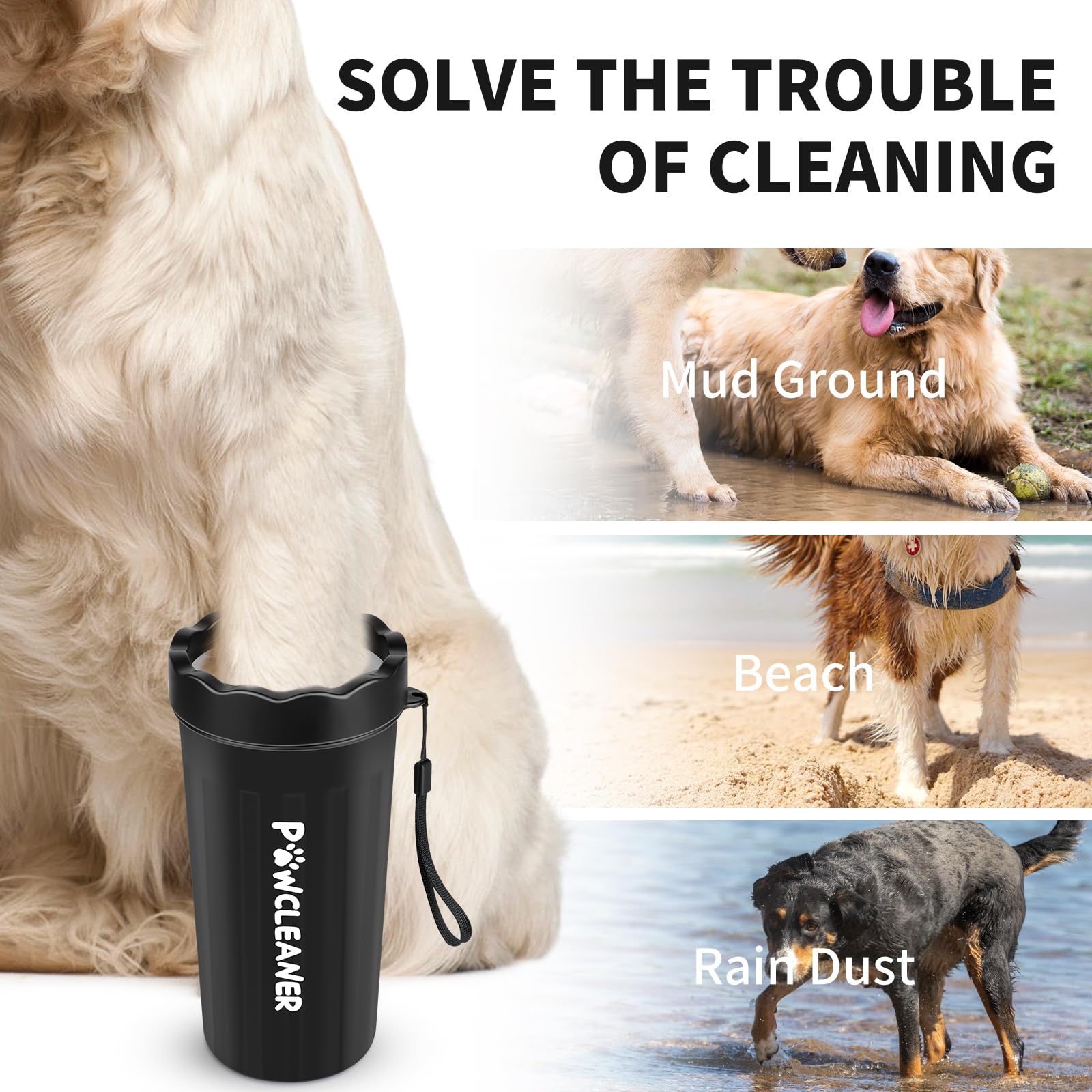Professional 7 in 1 Dog Paw Cleaner for Dogs & Cats - Includes 1 Portable Paw Washer, 1 Bath Brush, 2 Dog Toothbrushes and 3 Absorbent Towels Note: Fits Paws up to 2 Inches Wide (Small, Black)