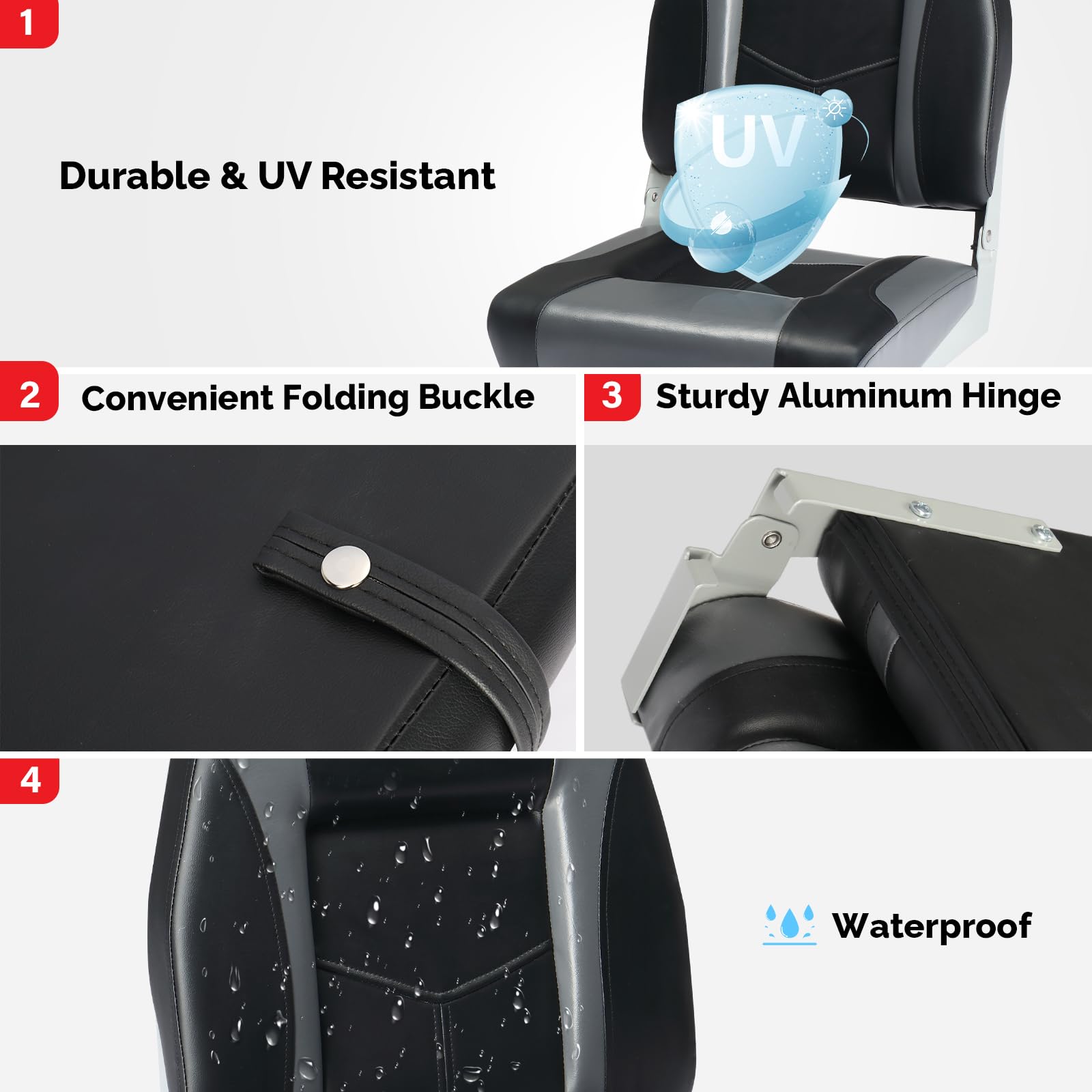 PEXMOR Boat Seats, Low/High Back, Folding, Waterproof, Captain Seat, 2 Packs (High Back-Blue & White)