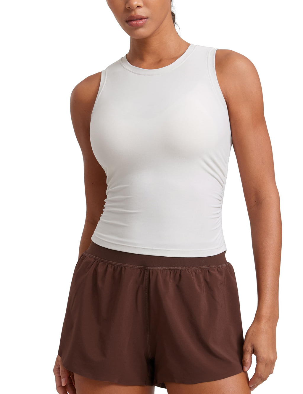 CRZ YOGA Cloudweight Womens Ruched Tank High Neck Workout Fitted Tops Basic Yoga Athletic Sleeveless Shirts