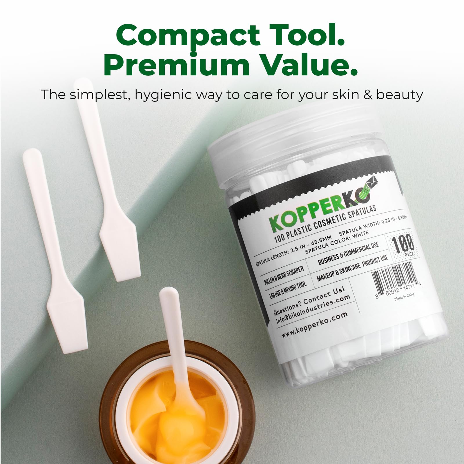 Kopperko Mini Lotion Spatula (2.5", 100 Pack) - Mini Spatula for Cosmetics, Creams & Crafts | Ointment Applicator for Mixing, Skincare, Face Mask | Disposable Lotion Applicator for Face | Black