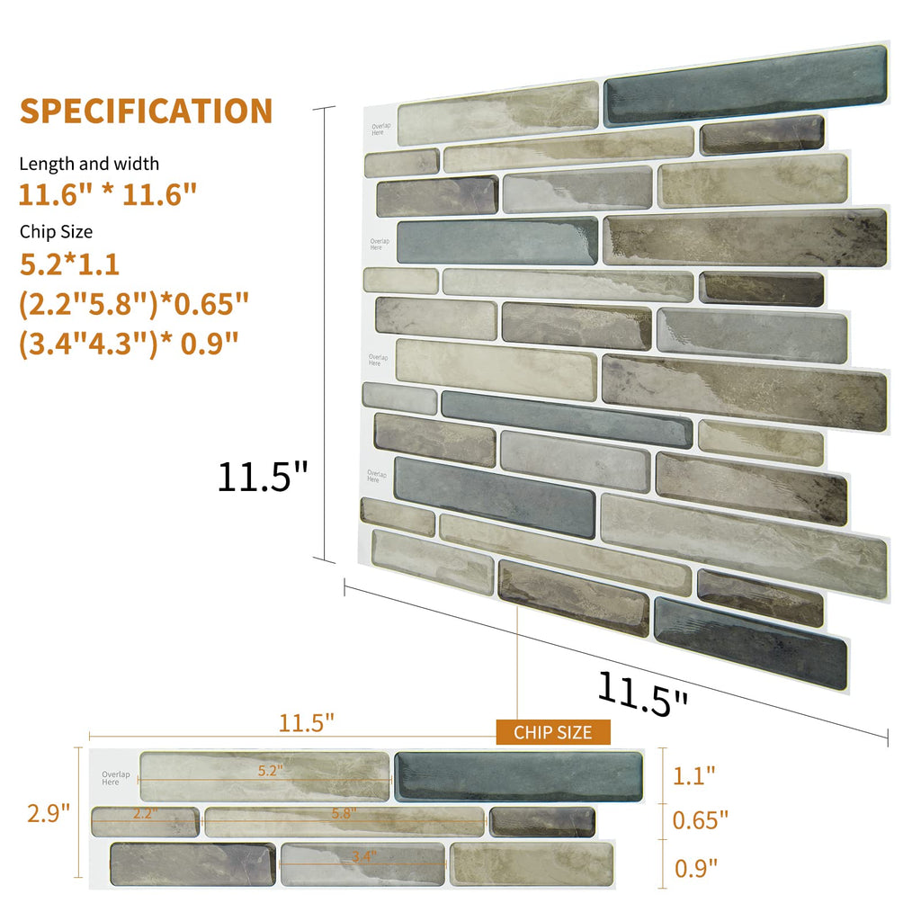 WOWSTAR 10-Sheet Peel and Stick Backsplash Tile for Kitchen, Back Splash Stick On Tiles for Kitchen Wall (Sand)