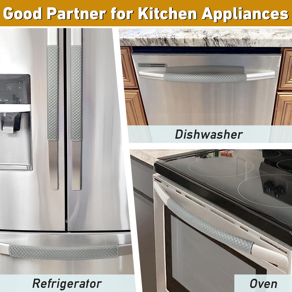 Refrigerator Door Handle Covers, Set of 4, Performance Appliance Handle Covers, Non-Slip Fridge Door Handle Covers, Keep Your Kitchen Clean, Microwave Oven Dishwasher door Handle Protectors(Brown)