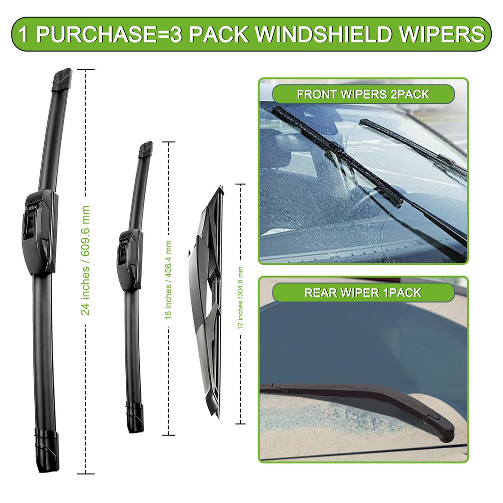PARRATI® Windshield Wipers for Jeep Wrangler 2007-2017/Wrangler JK 2008-2018,15"+15" Front and 13" Rear,OEM Replacement Wiper Blades,Quiet & Streak-Free(Set of 3)