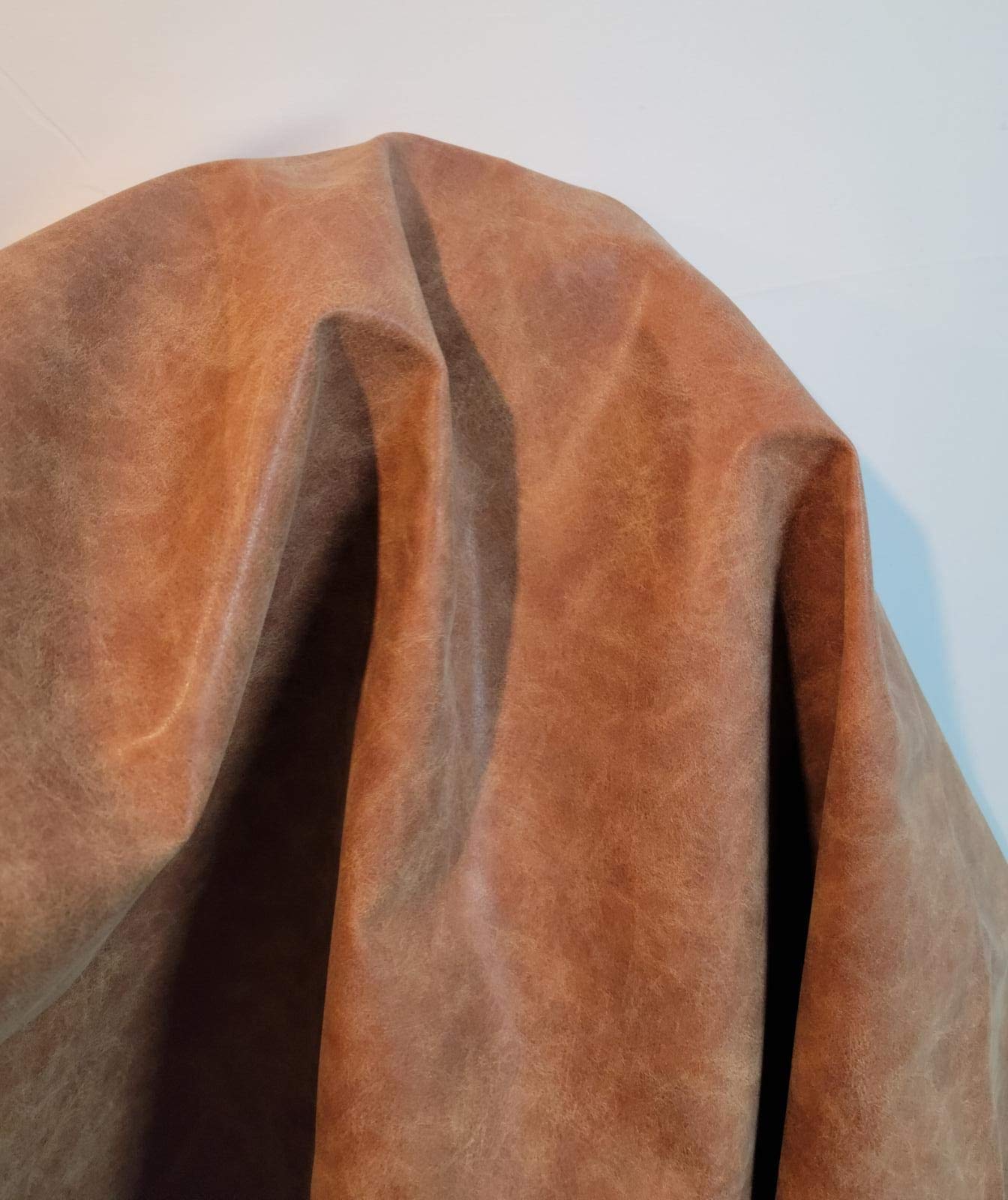 NAT Leathers™ | Acorn Brown Crazy Horse Soft Faux Leather Sheet PU (Peta Approved Vegan) | by The Yard Synthetic Pleather 0.9 mm Thick | 1 Yard (36 x 54 inch) Smooth Upholstery | Acorn, 1 Yard
