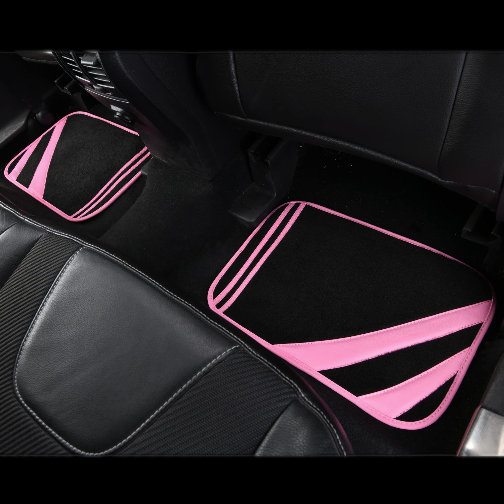CAR PASS Car Seat Covers Full Set for Women Girls with Waterproof Car Floor Mats,Anti-Slip Leather Steering Wheel Cover,Universal Fit for SUVs,Vans,Trucks,Sedans,Cars (Combo Set,Black & Pink)