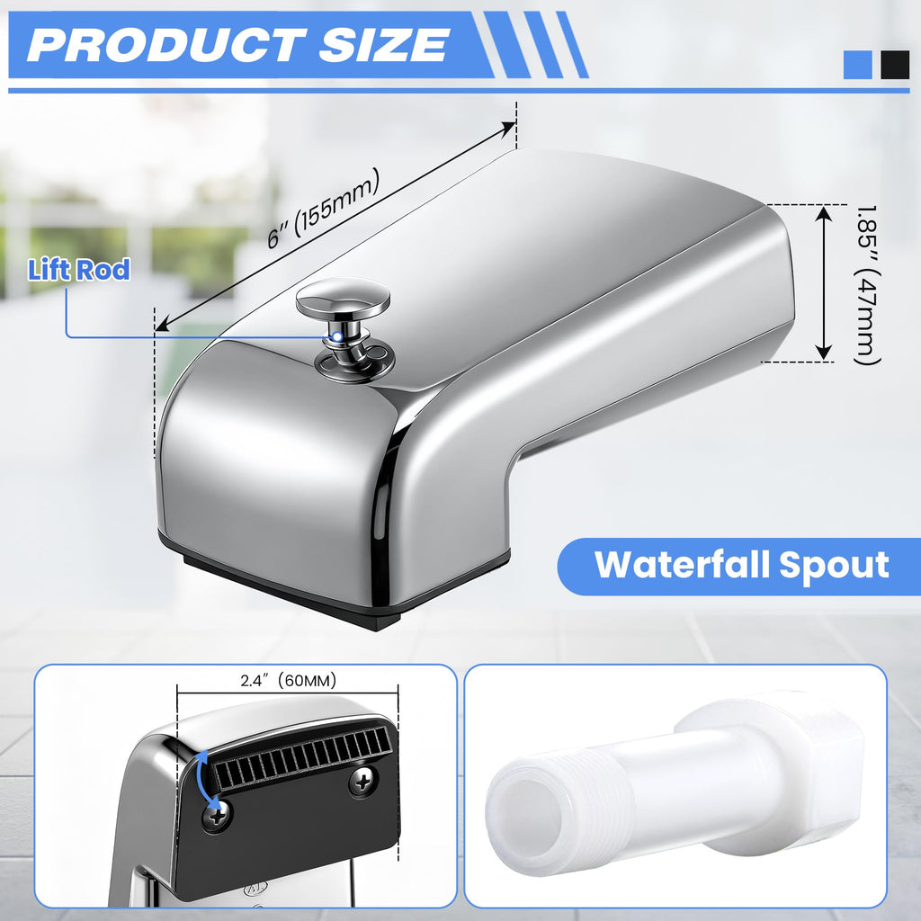 Dreyoo Tub Spout (Universal Fits 1/2" Copper Pipe, 1/2" IPS and 3/4" IPS), Bathroom Bathtub Faucet with Adapters and Hex Wrench(Brushed Nickel,Simple)