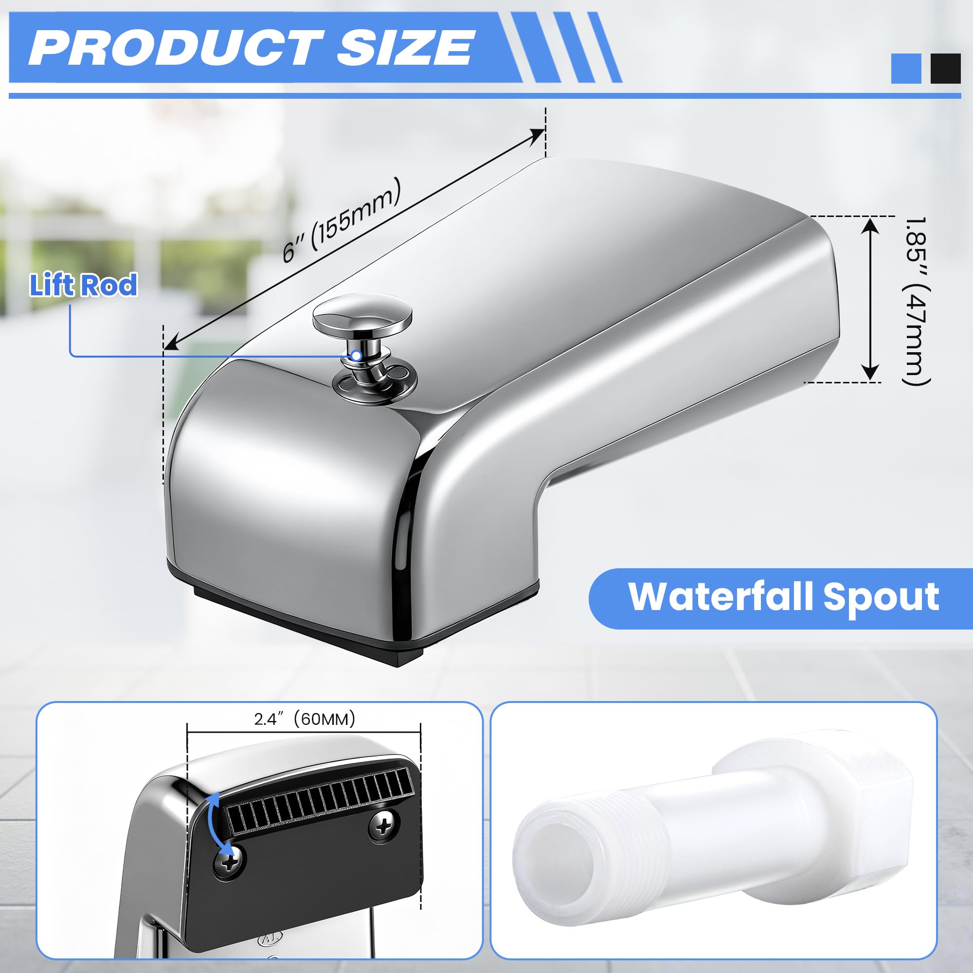 Dreyoo Tub Spout (Universal Fits 1/2" Copper Pipe, 1/2" IPS and 3/4" IPS), Bathroom Bathtub Faucet with Adapters and Hex Wrench(Brushed Nickel,Simple)