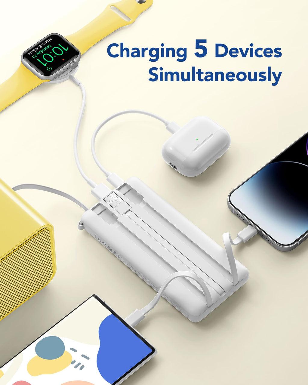 VRURC Portable Charger Power Bank, USB C Battery Pack 10000mAh, Flight-Safe Travel Essentials, 5 Outputs 2 Inputs Slim Phone Charging Bank Built-in Cables for Multi Devices-Lavender(1 Pack)