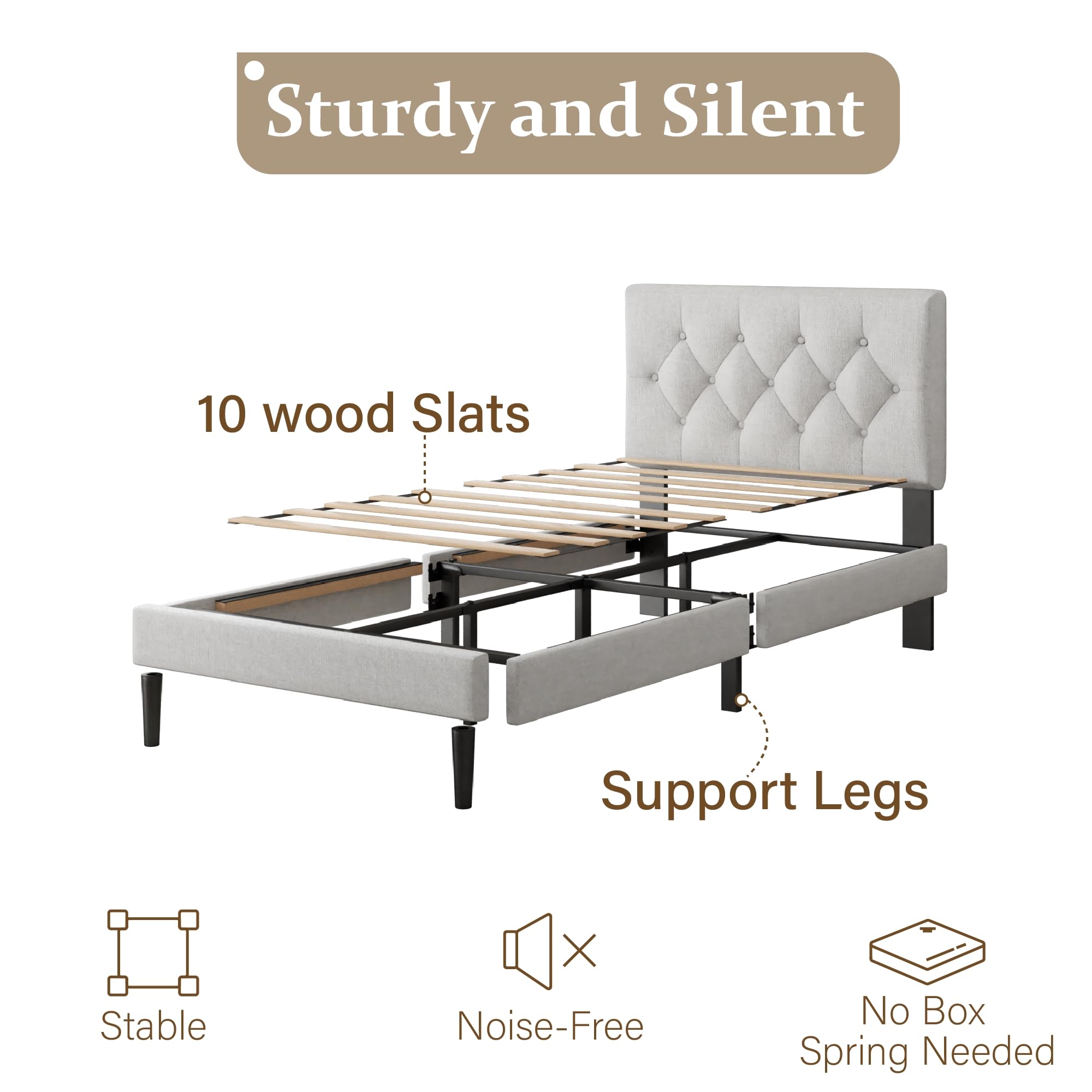 CXVX Full Size Platform Bed Frame with Upholstered Headboard, Button Tufted Design, Strong Wooden Slats, No Box Spring Needed, Easy Assembly, Noise Free