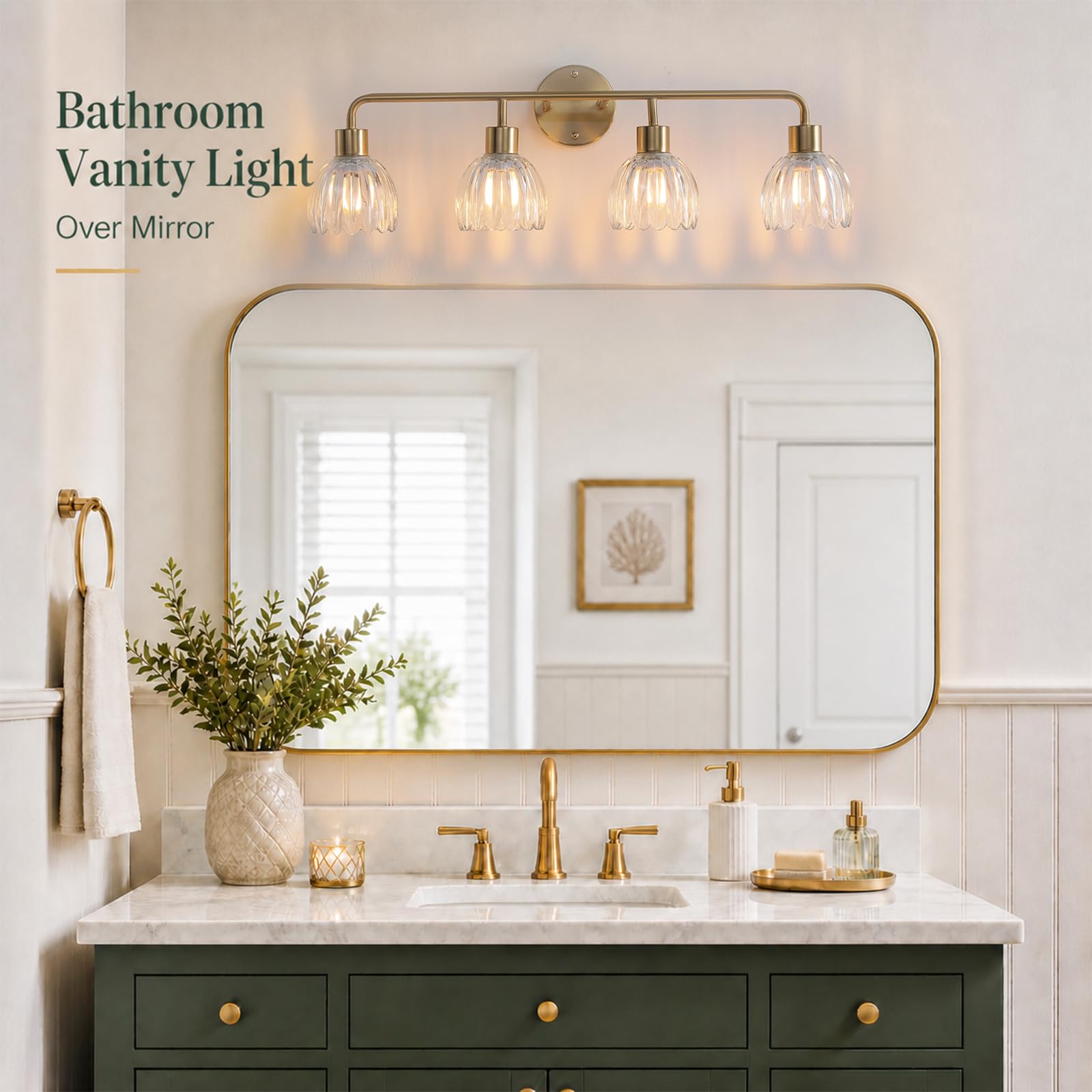 1-Light Gold Brass Bathroom Light Fixture,Wall Sconces set of 2,Brushed Gold Vanlity Light Over Mirror,Bathroom Vanity Light with White Tulip Glass Flower Shade,E26 Socket(Bulbs Not Included)