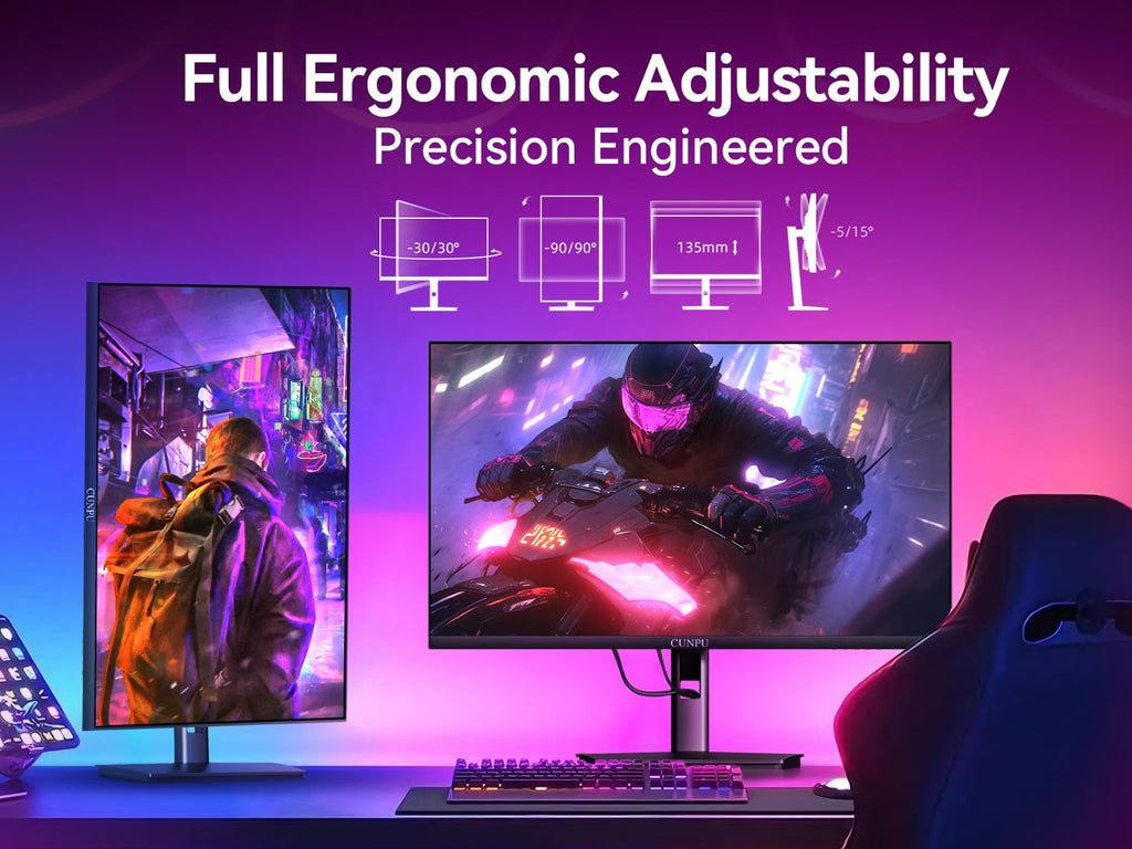 CUNPU 24 Inch 1080P 200Hz Gaming Monitor, FHD Fast IPS Panel, 124% sRGB 1ms HDR Zero-Frame Computer Monitor, Built-in Speaker, HDMI 2.1, DisplayPort 1.4, FreeSync & G-Sync, Tilt, VESA, Eye Care
