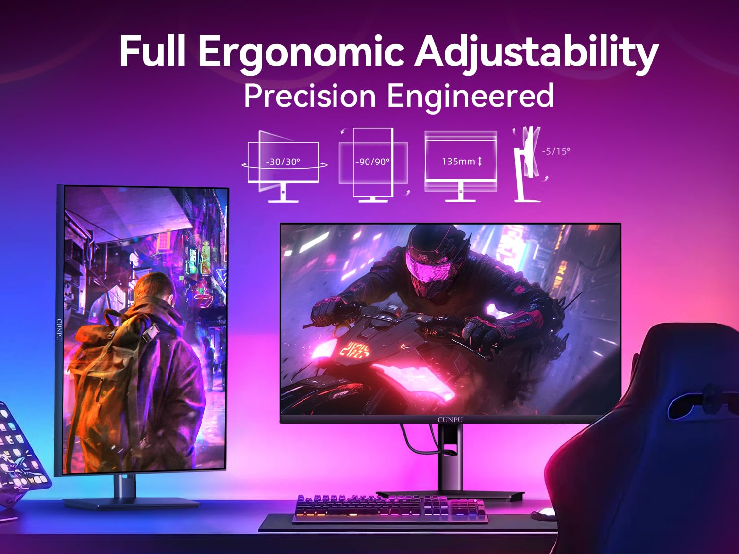 CUNPU 24 Inch 1080P 200Hz Gaming Monitor, FHD Fast IPS Panel, 124% sRGB 1ms HDR Zero-Frame Computer Monitor, Built-in Speaker, HDMI 2.1, DisplayPort 1.4, FreeSync & G-Sync, Tilt, VESA, Eye Care