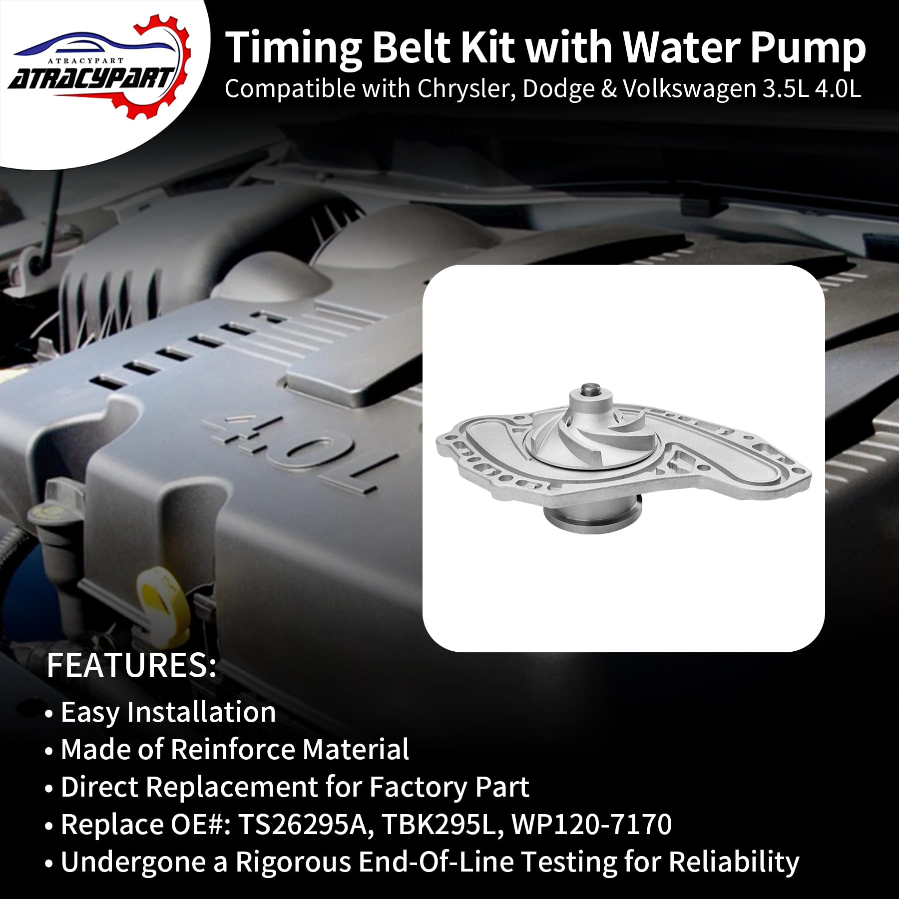 Engine Timing Belt Kit with Water Pump | Compatible With 1987-2001 Toyota Camry Celica RAV4 MR2 Solara 2.0L 2.2L 3SFE 5SFE L4 DOHC 16V | Replaces# TBK138, TCKWP199