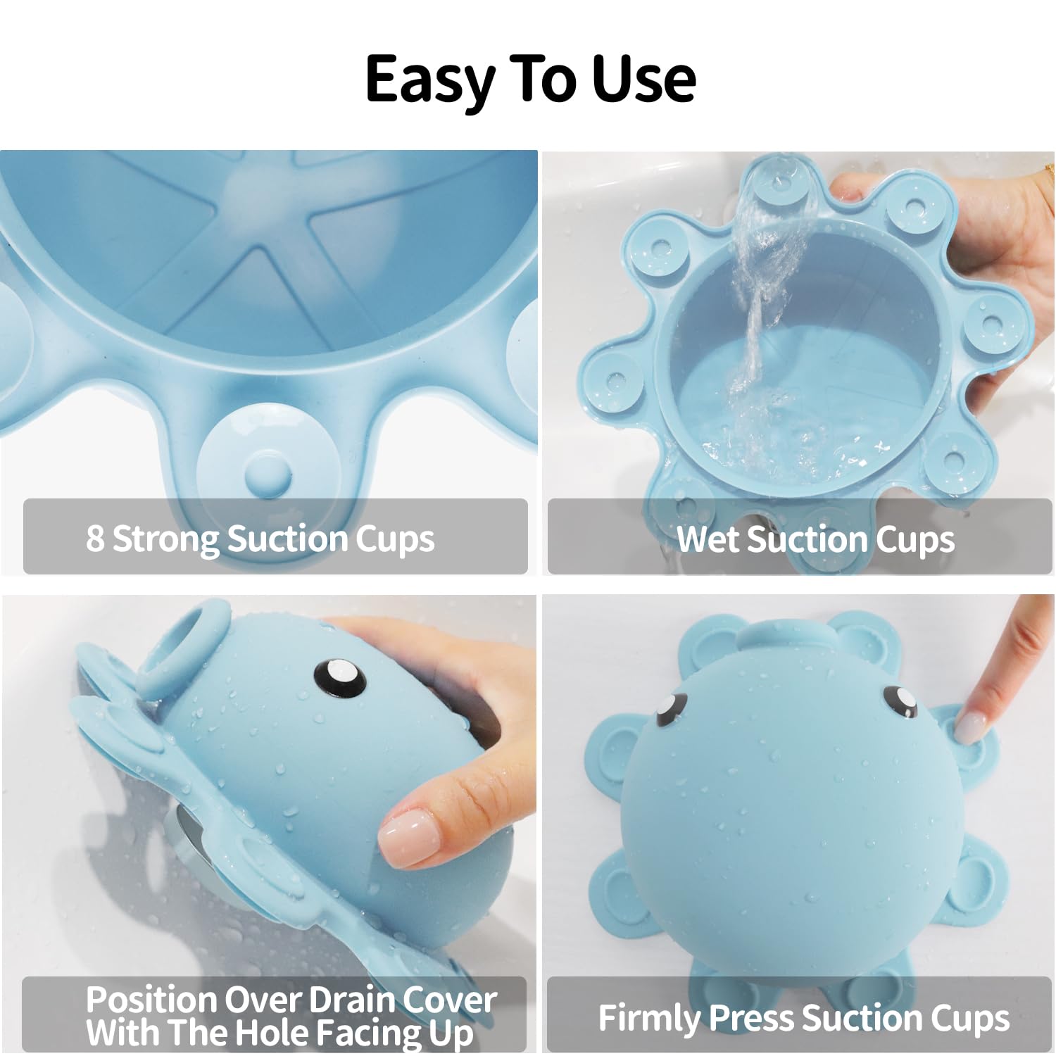 Bathroom Bathtub Overflow Drain Cover- Silicone Bath Tub Drain Cover, Tub Overflow Drain Stopper with Suction Cups, Adds Inches of Water for Deeper Bath, Cute Bathroom Accessories, Baby Blue
