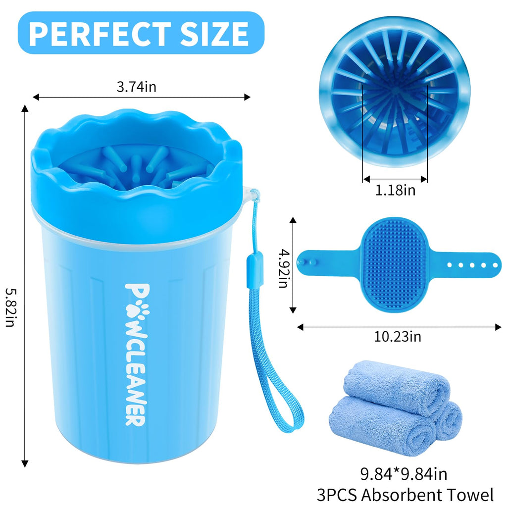 Professional 7 in 1 Dog Paw Cleaner for Dogs & Cats - Includes 1 Portable Paw Washer, 1 Bath Brush, 2 Dog Toothbrushes and 3 Absorbent Towels Note: Fits Paws up to 2 Inches Wide (Small, Black)