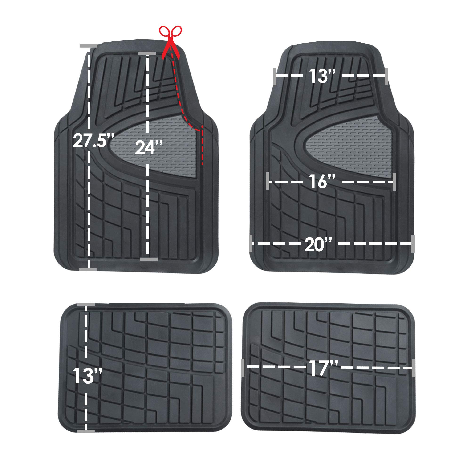 FH Group Automotive Floor Mats - Heavy-Duty Rubber Floor Mats for Cars, Universal Fit Full Set, Climaproof Floor Mats, Trimmable Floor Mats for Most Sedan, SUV, Truck Floor Mats Beige
