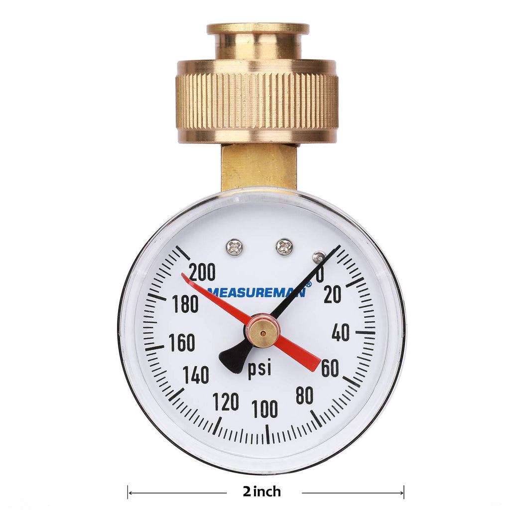 MEASUREMAN 2" Water Pressure Test Gauge, 3/4" Female Hose Thread, 0-200 psi/kpa with Maximum Pressure Memory (Pack of 2)