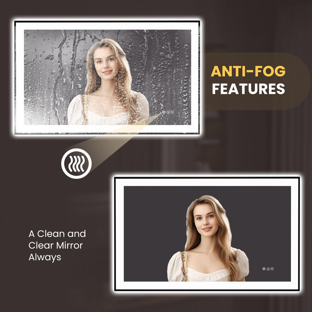 LOAAO 20"X28" LED Bathroom Mirror Black Framed | Anti-Fog, Dimmable, Memory Function, Tempered Glass, Lighted Vanity Mirror for Wall
