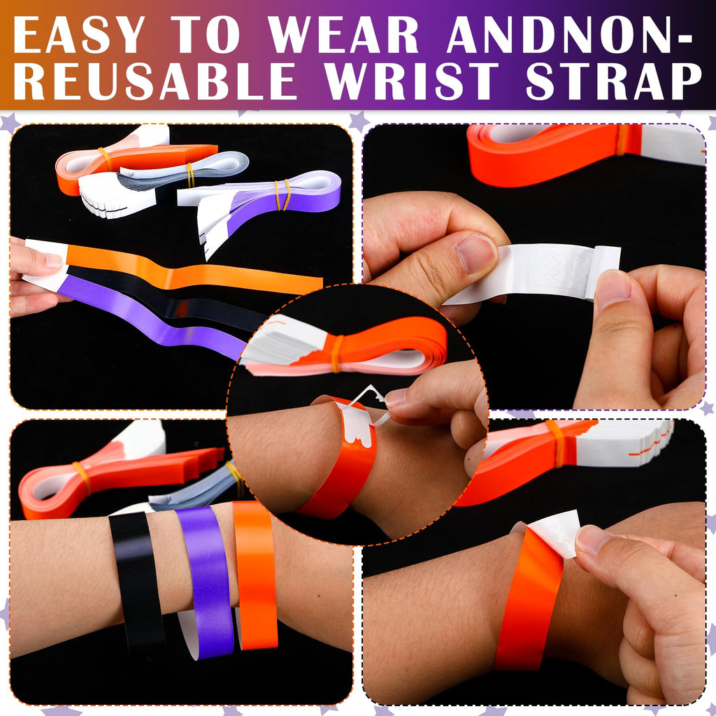 Tudomro 1200 Pack Plastic Paper Wristbands for Events Neon Party Wrist Bands Colored Waterproof Concert Identification Hand Bands Lightweight Adhesive Wristband(Blue)