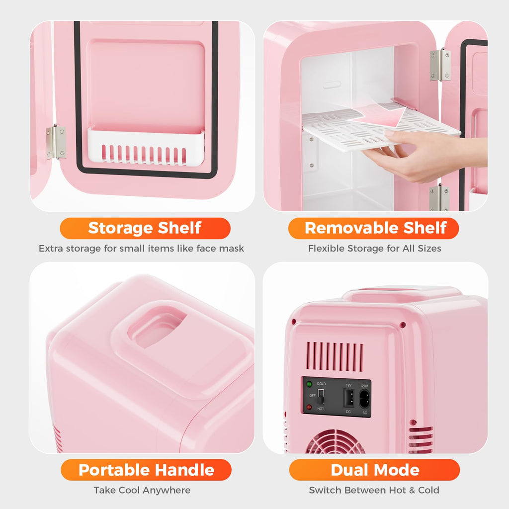YASHE Mini Fridge, 4 Liter/6 Can Mini Makeup Fridge, 110V AC/ 12V DC Portable Thermoelectric Cooler&Warmer for Skincare, Drink, Cosmetic, Medicine, Small fridge for Bedroom, Office, Dorm, Car, Black