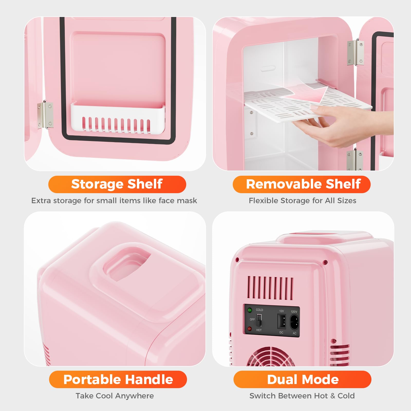 YASHE Mini Fridge, 4 Liter/6 Can Mini Makeup Fridge, 110V AC/ 12V DC Portable Thermoelectric Cooler&Warmer for Skincare, Drink, Cosmetic, Medicine, Small fridge for Bedroom, Office, Dorm, Car, Black