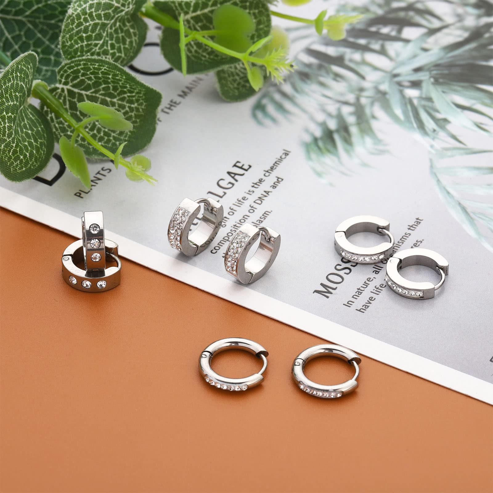 NEWITIN 12 Pairs Stainless Steel Stud Earrings for Men Hypoallergenic Earring Unisex Studs Inlaid Cubic Zirconia Men Earrings Hoop CZ Stud Earring Set for Women