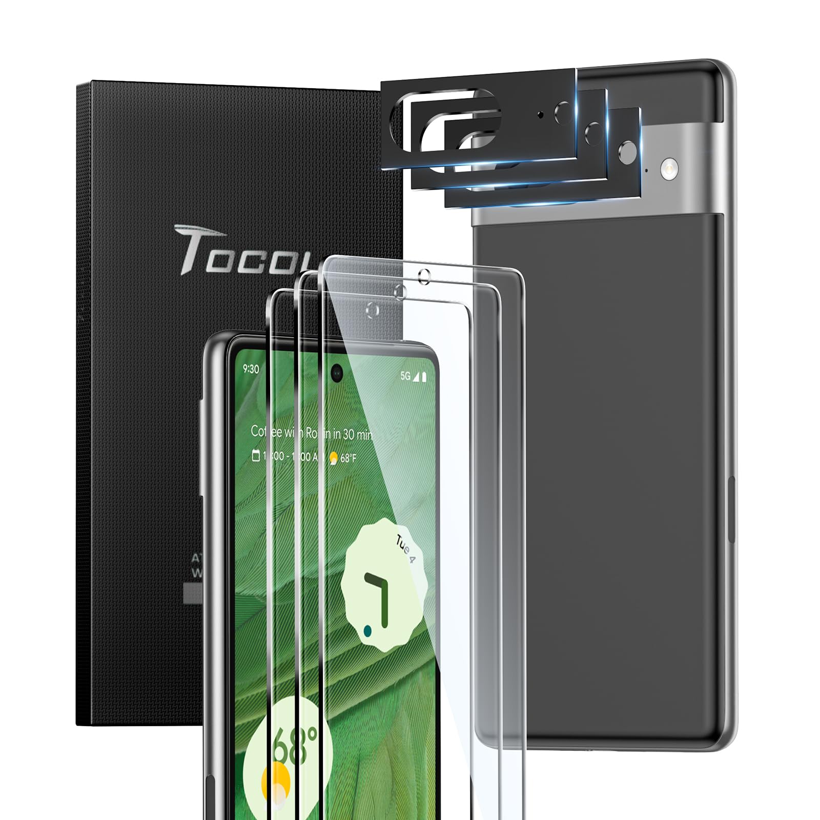 TOCOL [3 Pack] Compatible for Google Pixel 6 5G 6.4'' Tempered Glass Screen Protector & Glass Camera Lens Protector, Case Friendly, Anti-Scratch [Alignment Tool] [Fingerprint Unlock]